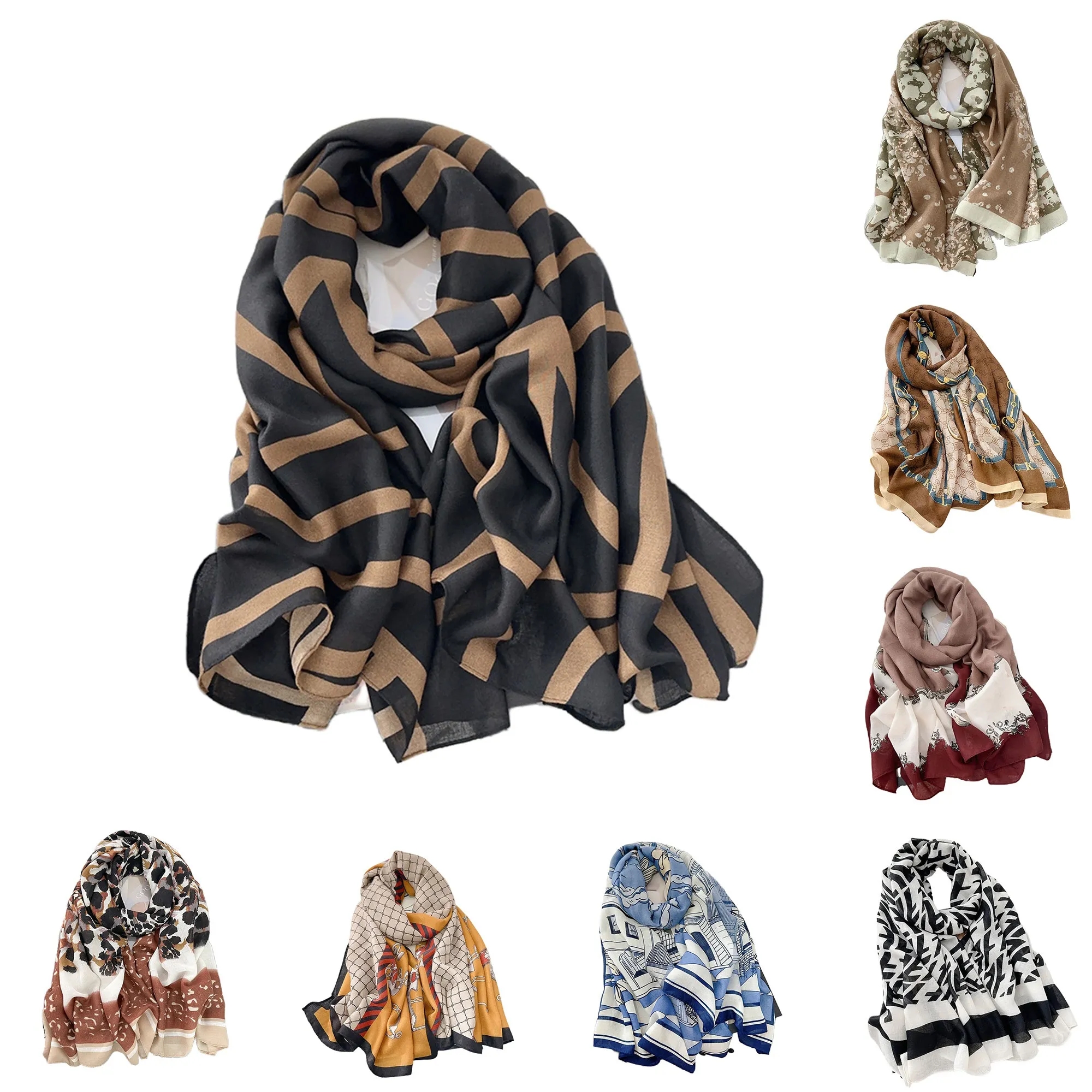 Vibrant Patterned Linen Colorful Scarf 4