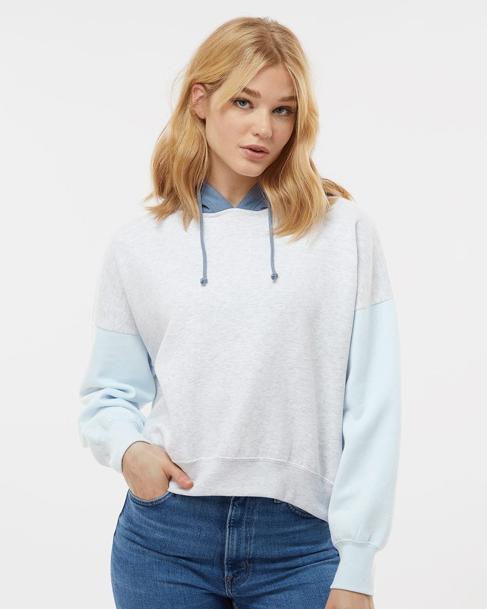 Women's Sueded Fleece Colorblocked Crop Hooded Sweatshirt - W23716 33