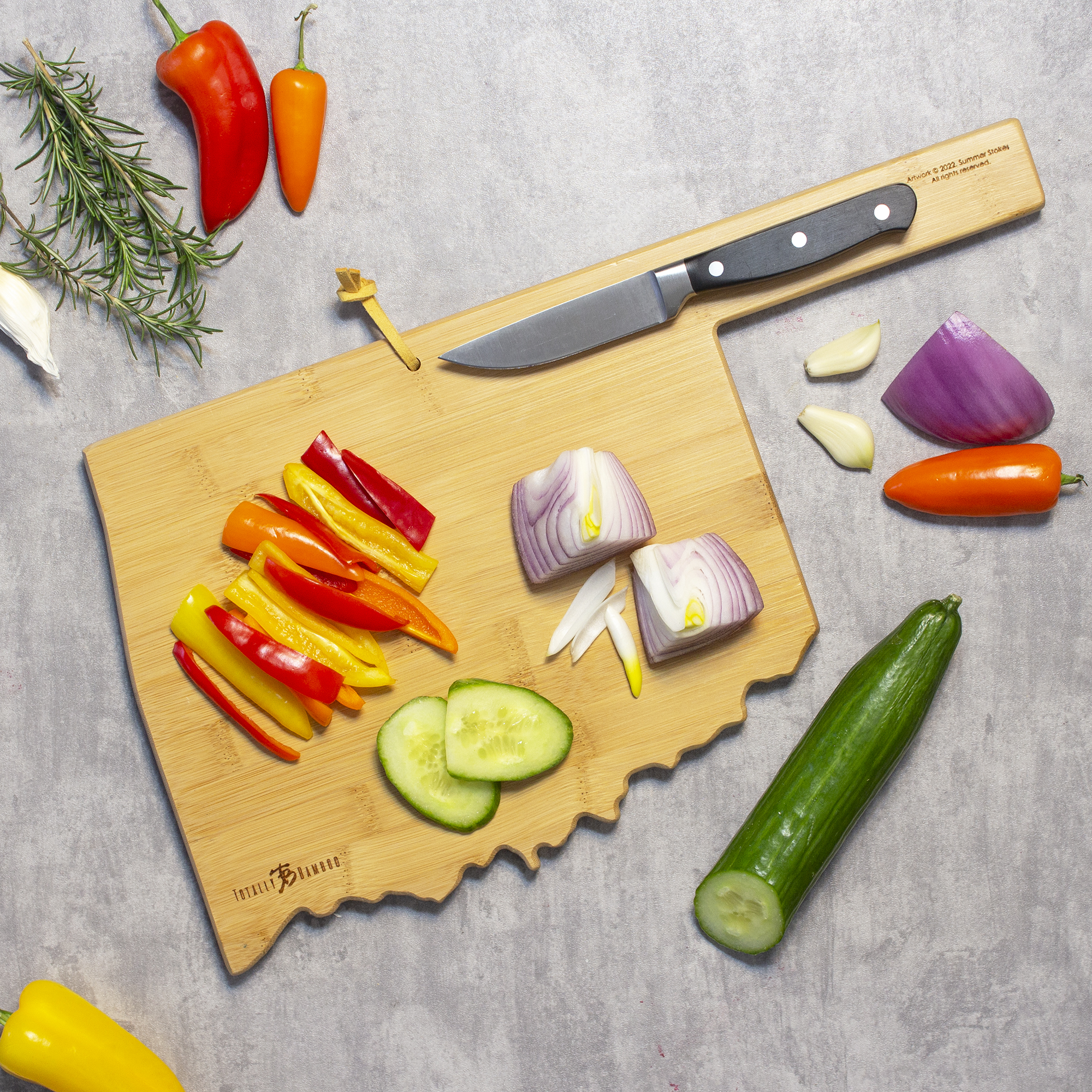 Oklahoma State Shaped Cutting and Serving Board with Artwork by Summer Stokes 3