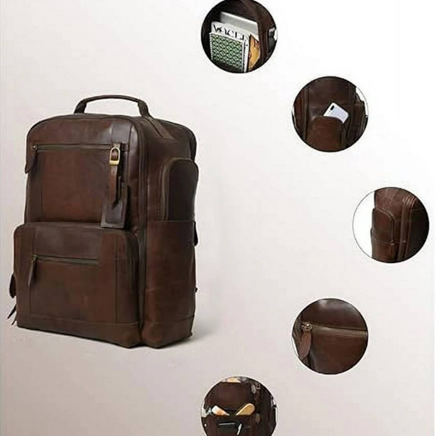 Vintage PU Leather Large Capacity Backpack 8