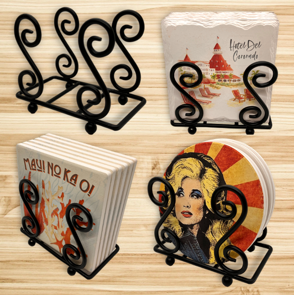 Upright Scroll Metal Coaster Holder 6