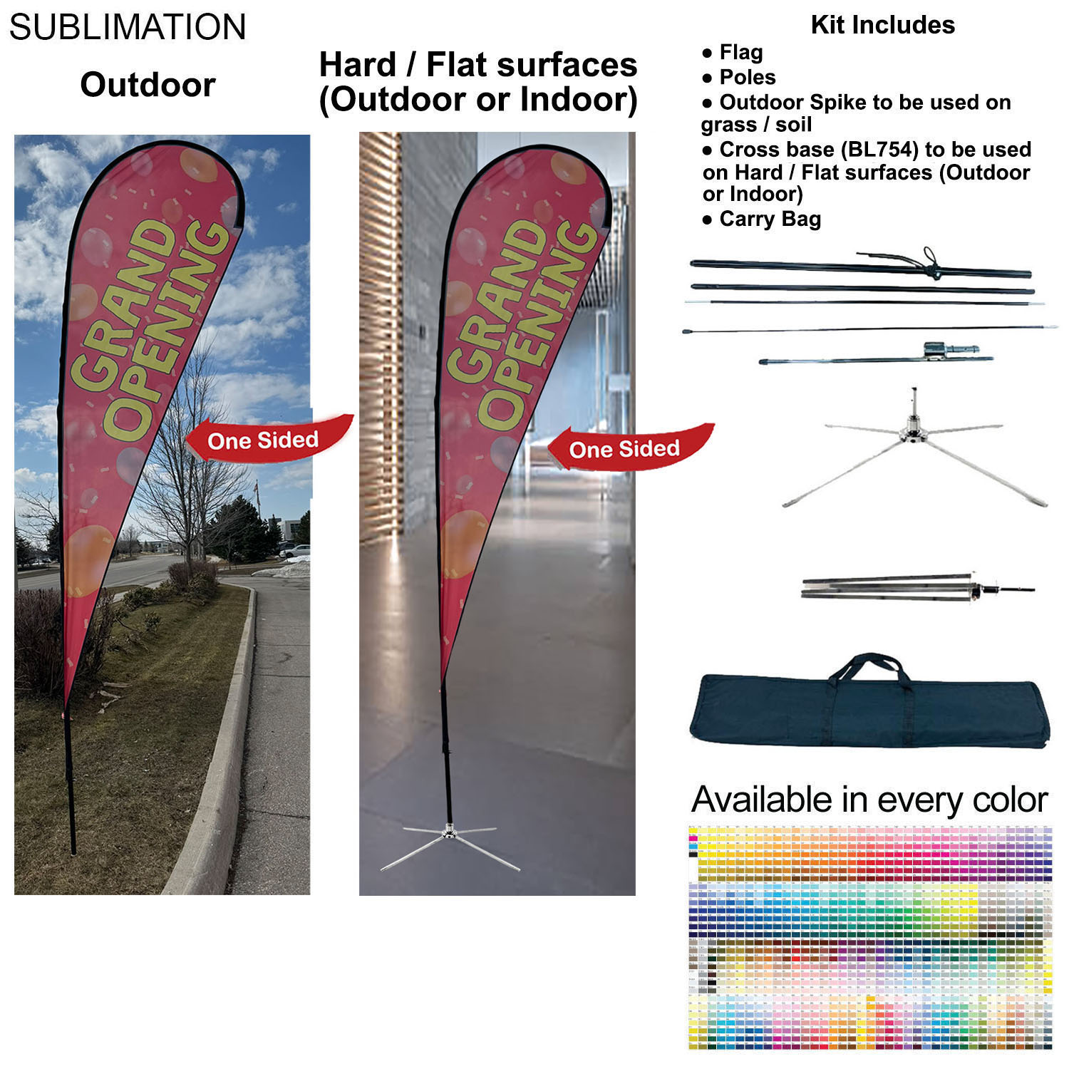 16' X-Large Tear Drop Flag Kit, Full Color Graphics One Side, Outdoor Spike base, Indoor Cross Base 6