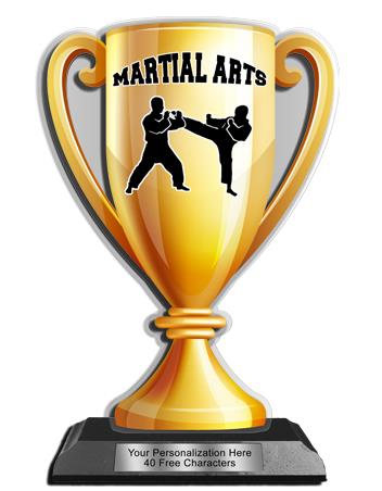 Acrylic Trophy: 6" Cup, Martial Arts Design, 3x5" 2