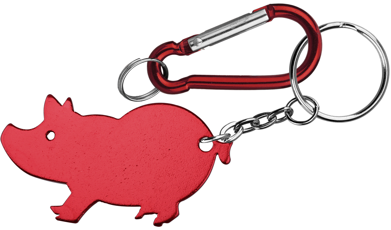 Jumbo size pig shape aluminum bottle opener with split key ring and carabiner 4