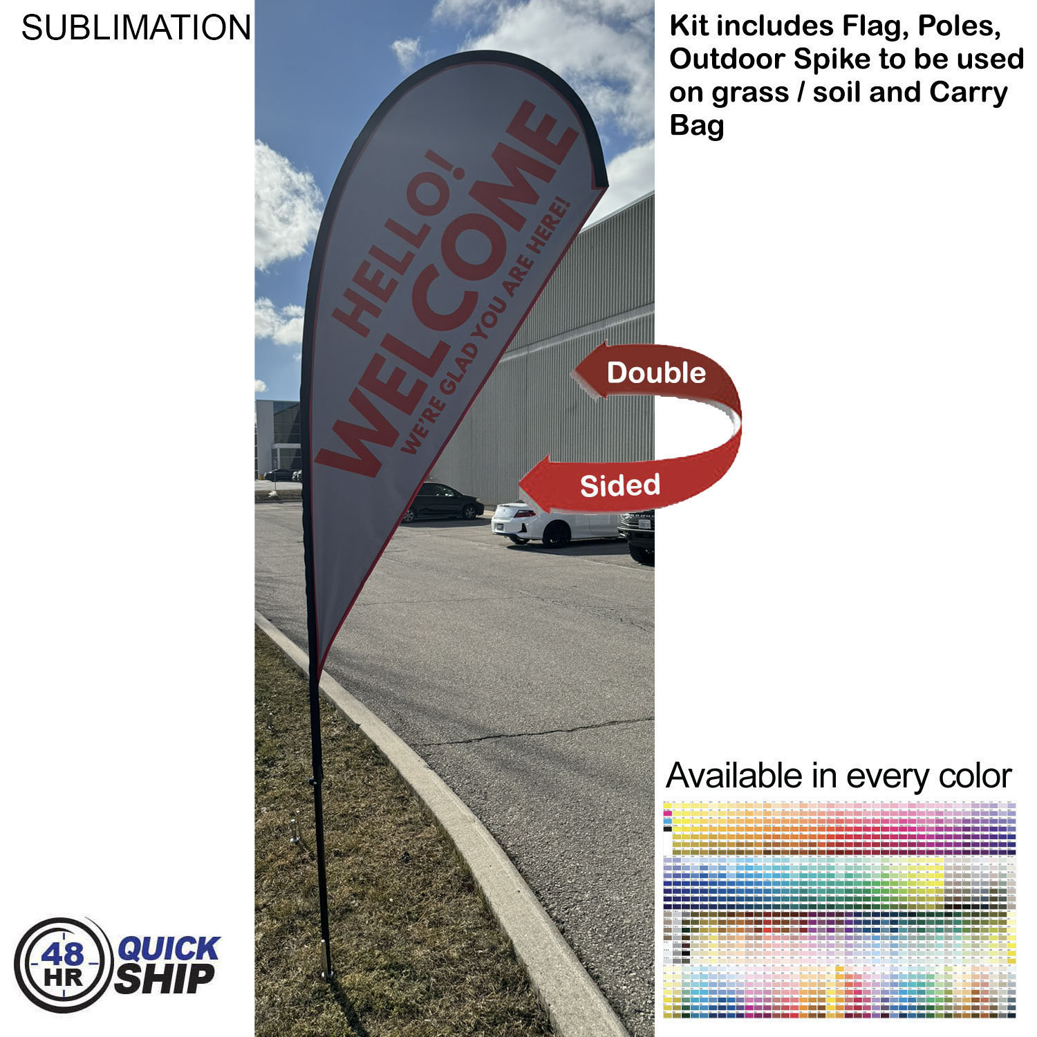 48 Hr Quick Ship - 9' Small Tear Drop Flag Kit, Full Color Graphics Double Sided, Spike and Bag 8