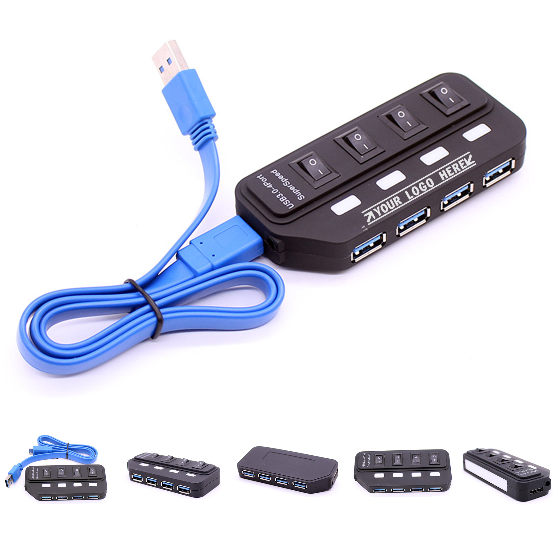 USB Hub 3.0, 4-Port USB Hub USB Splitter With Individual LED Switches