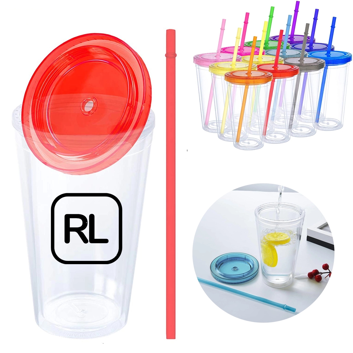 16 Oz Insulated Double Wall Tumbler Cup With Lid And Straws 2