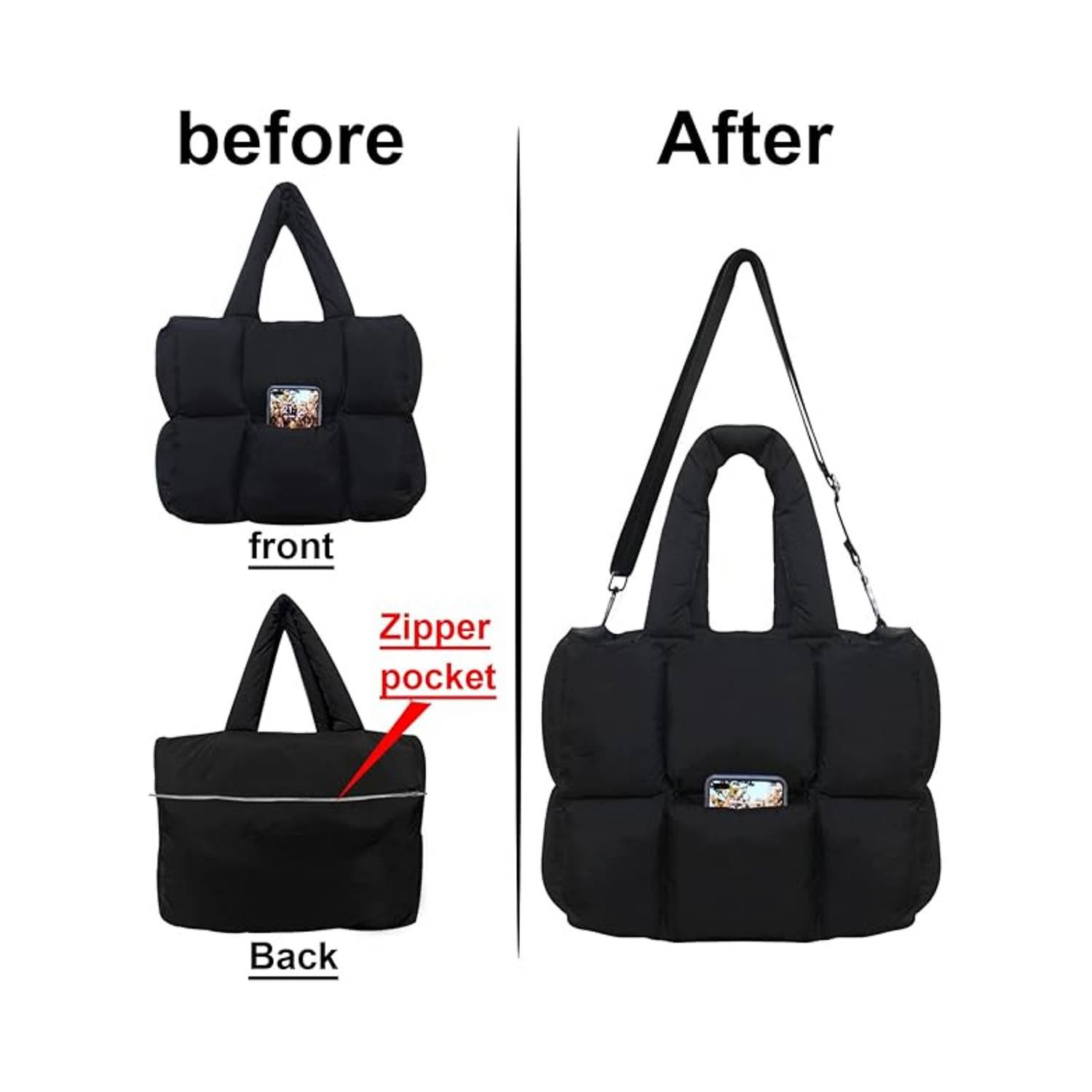 Lightweight Quilted Puffy Nylon Tote Bag 3