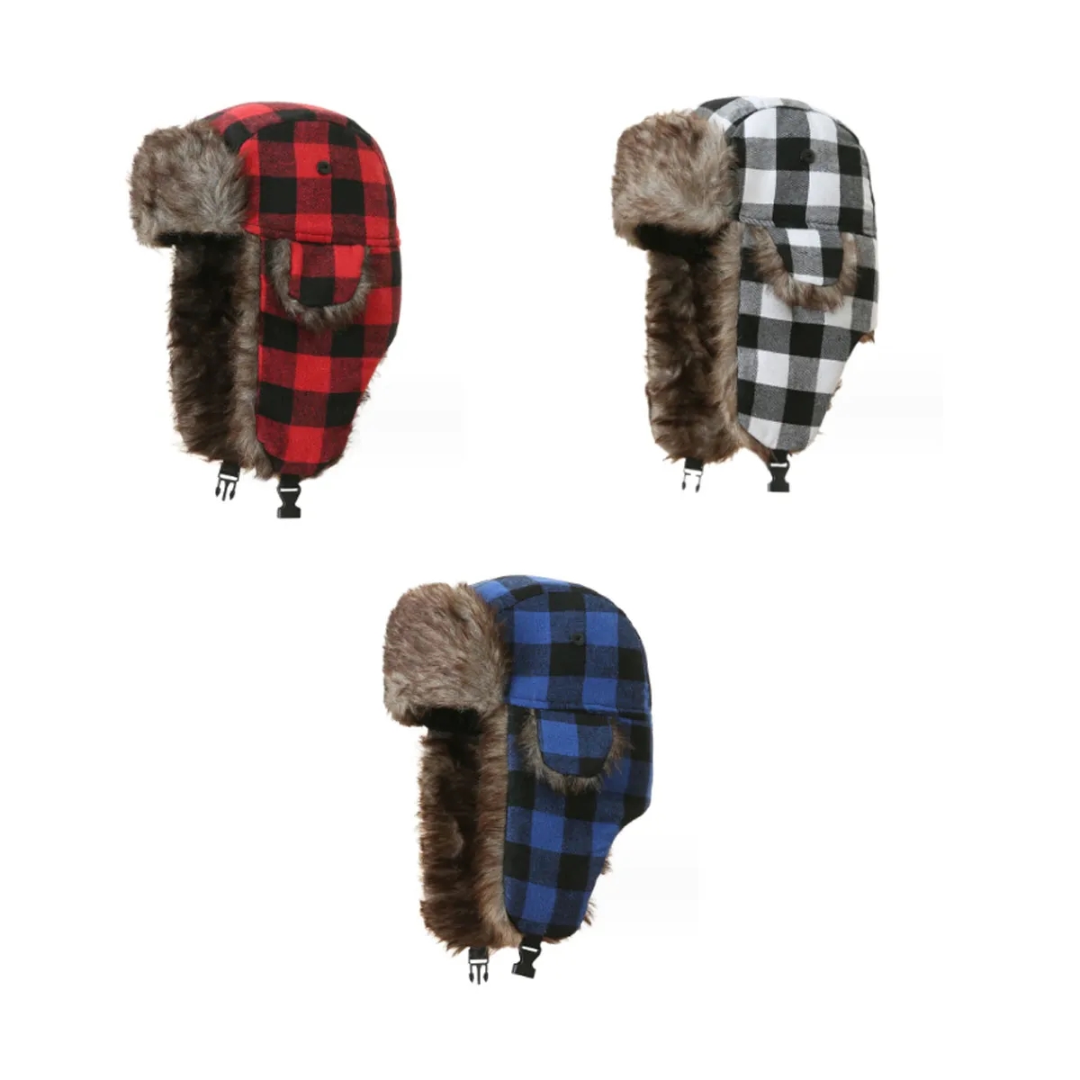 WarmThick Winter Windproof Unisex Plaid Trapper Hat 6