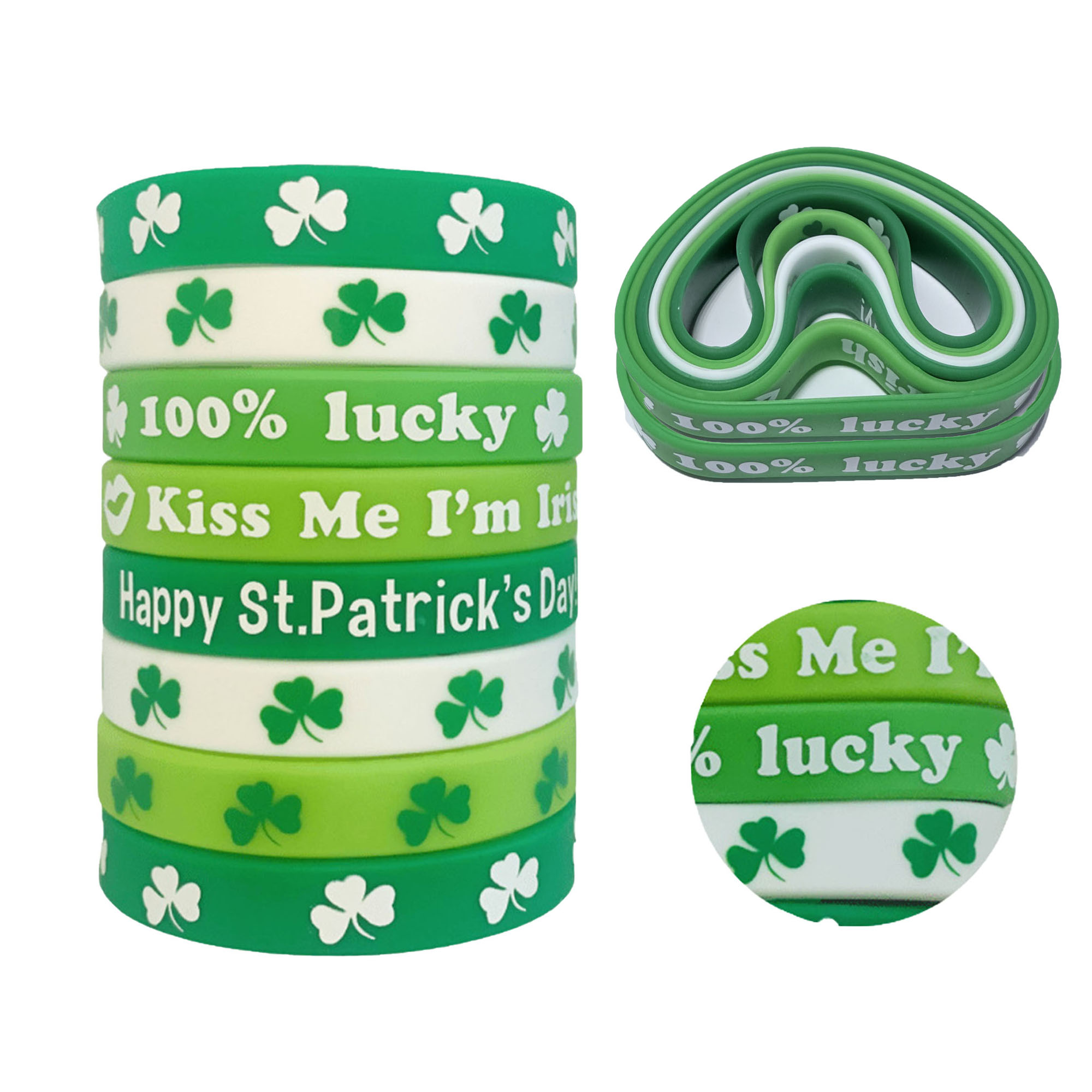 St. Patrick's Day Shamrock Silicone Wristband Set (6-Pack) 2