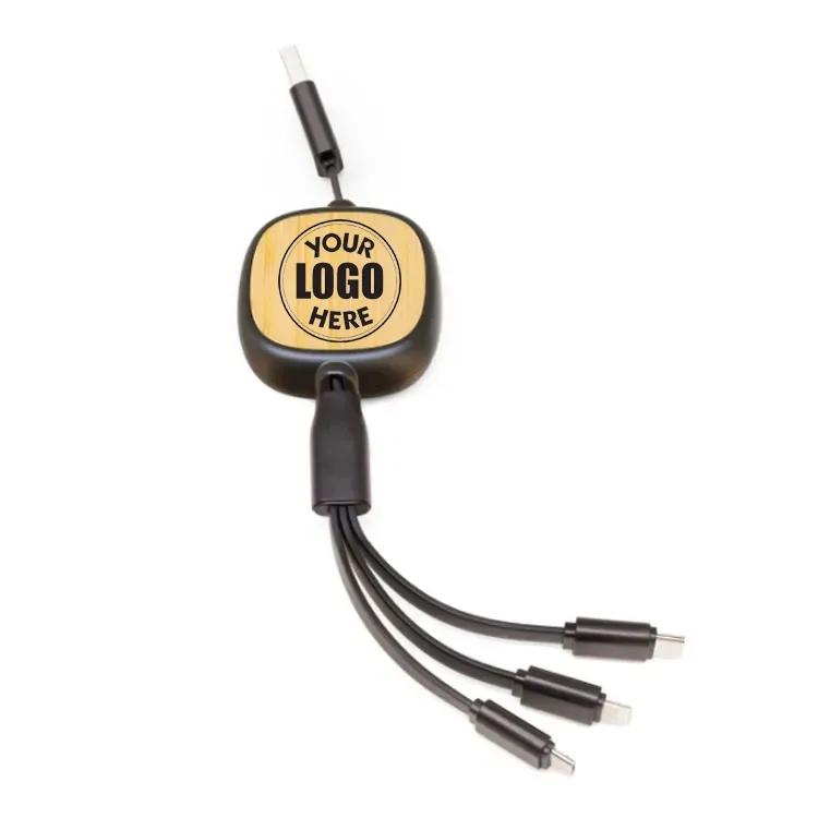 Bamboo Retractable 3-in-1 Charging Cables 1