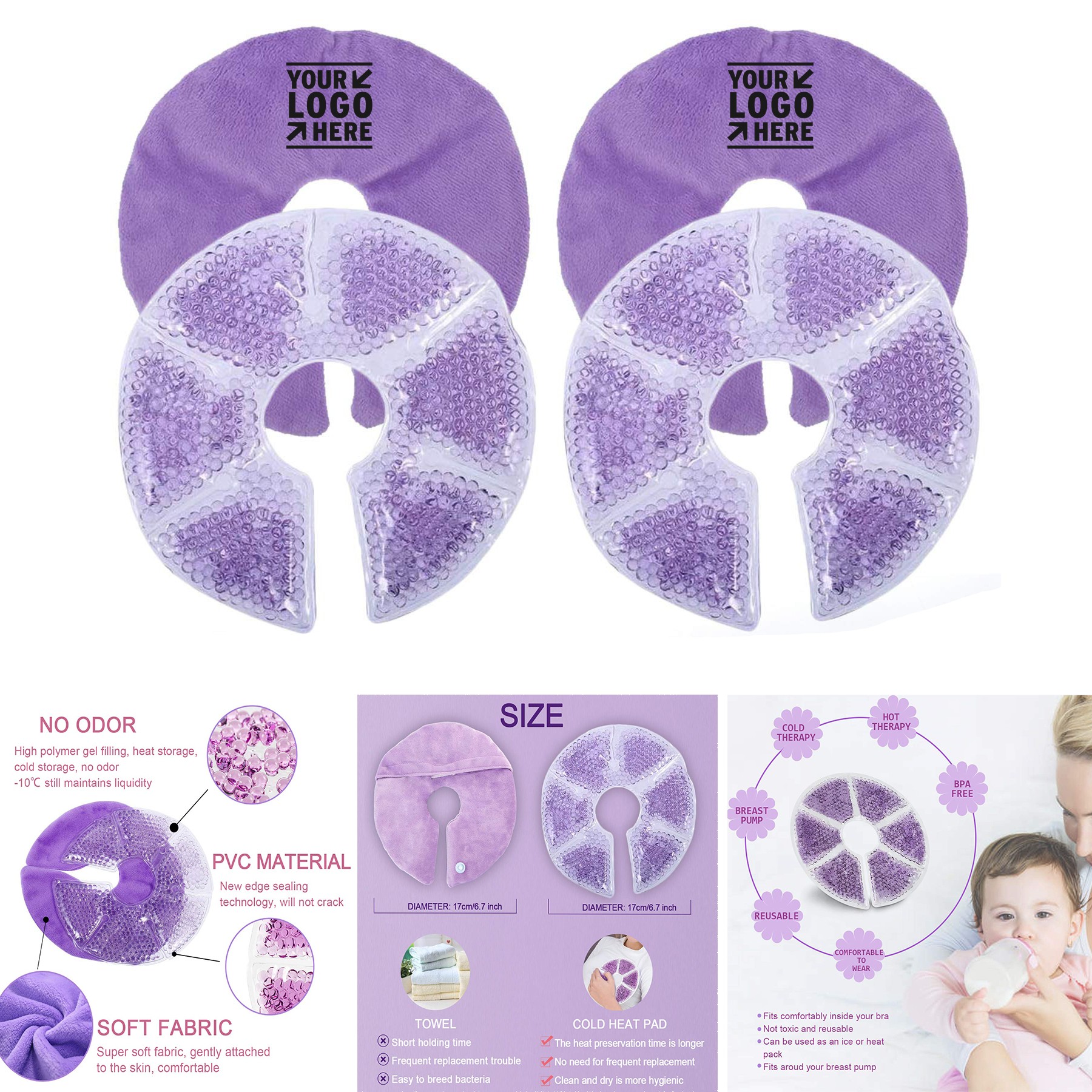Postpartum Recovery Hot Cold Reusable Breastfeeding Essential Gel Breast Therapy Pad 2