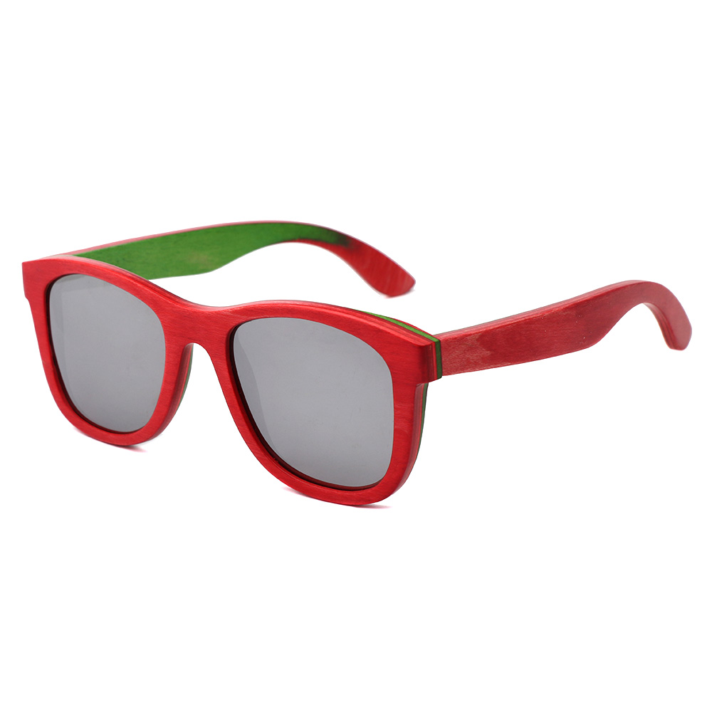 Skateboard Wood Mirrored Lenses Promotional Sunglasses w/ Temple Imprint 2