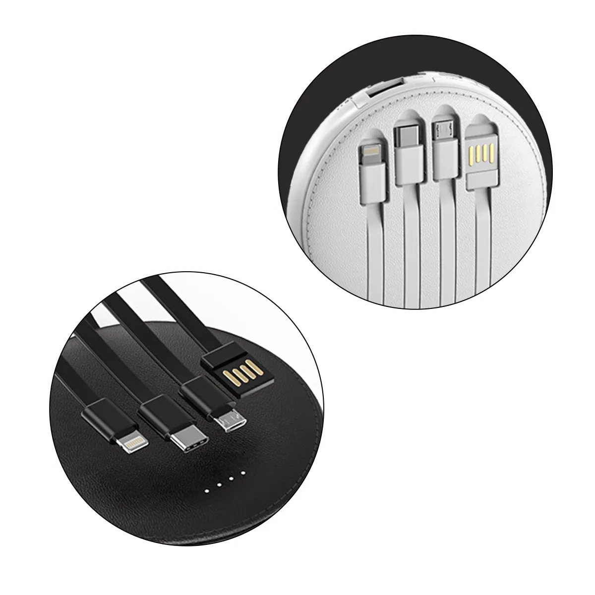 Round Portable Power Bank With Built-In Cables 6