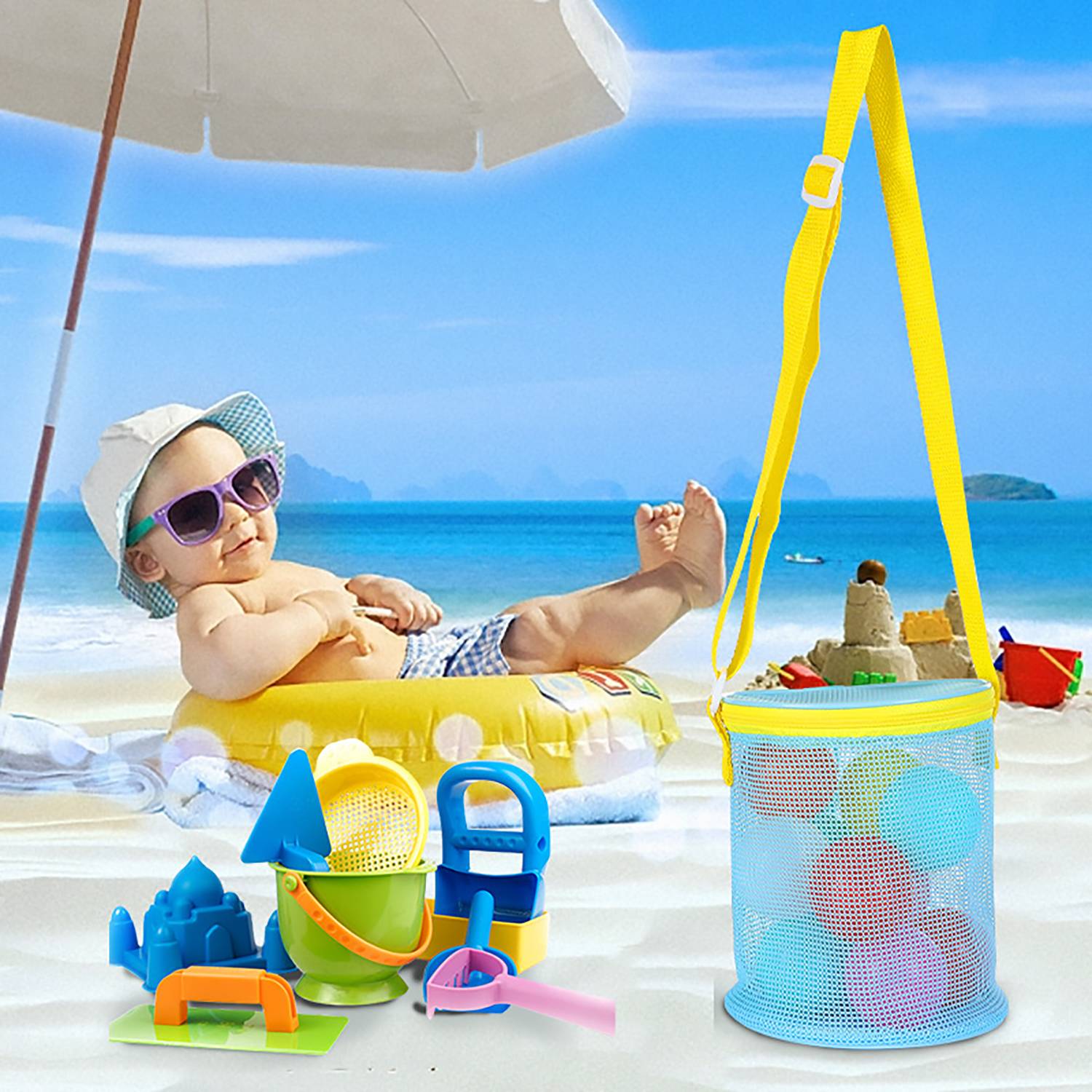 Kids Nylon Mesh Beach Toy Storage Bag 6