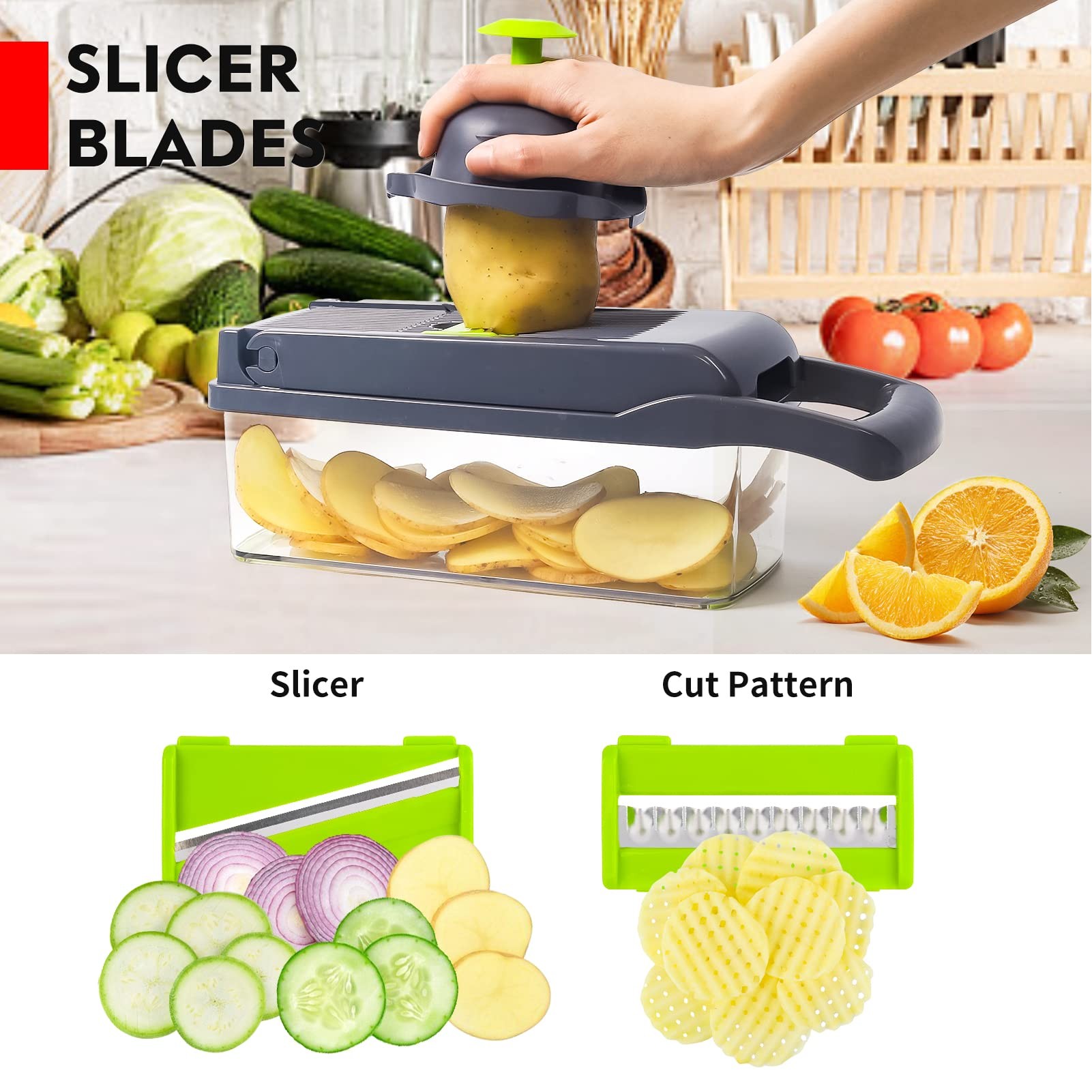 Vegetable Chopper Pro, Multifunction 13 in 1 Food Chopper, Kitchen Vegetable Slicer Dicer Cutter 4