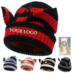 Cute Adult Knitted Beanie Hat With Cats Ears 4