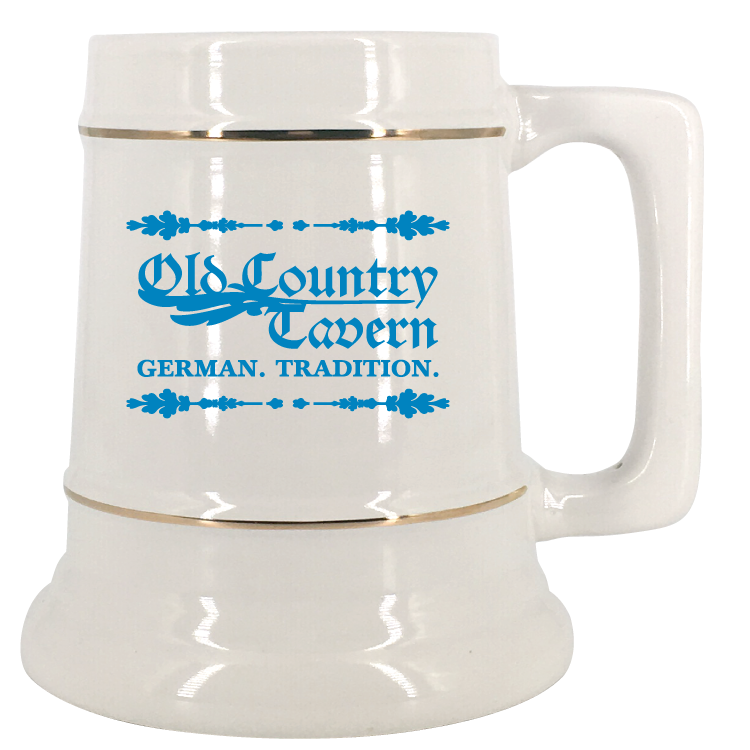 28 oz White Stein Mug with Gold Bands