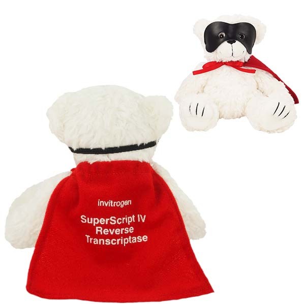 8" Super Hero Bear with Vinyl Mask, cape and one color imprint 1