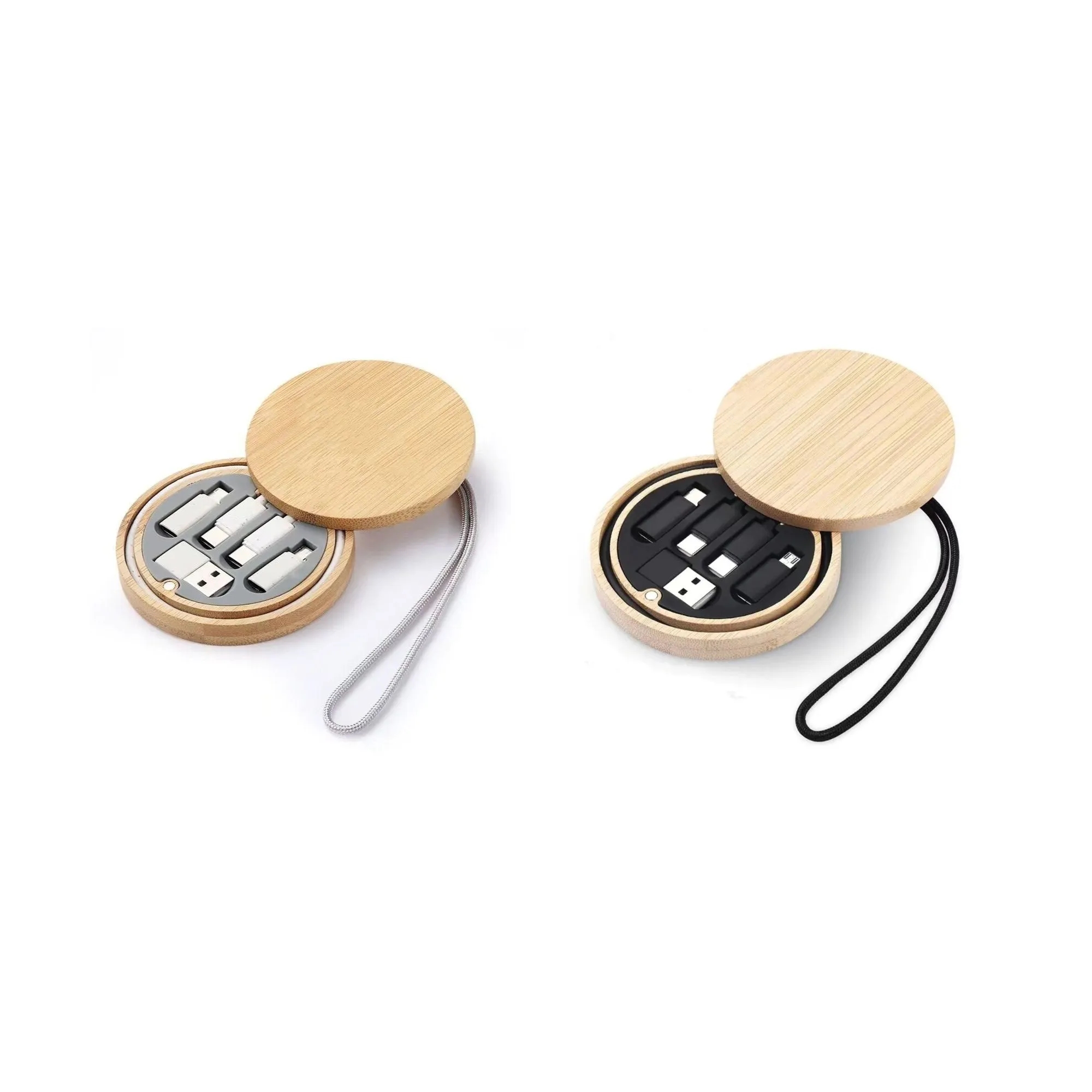 Bamboo Wood Data Cable Adapter Storage Case 3