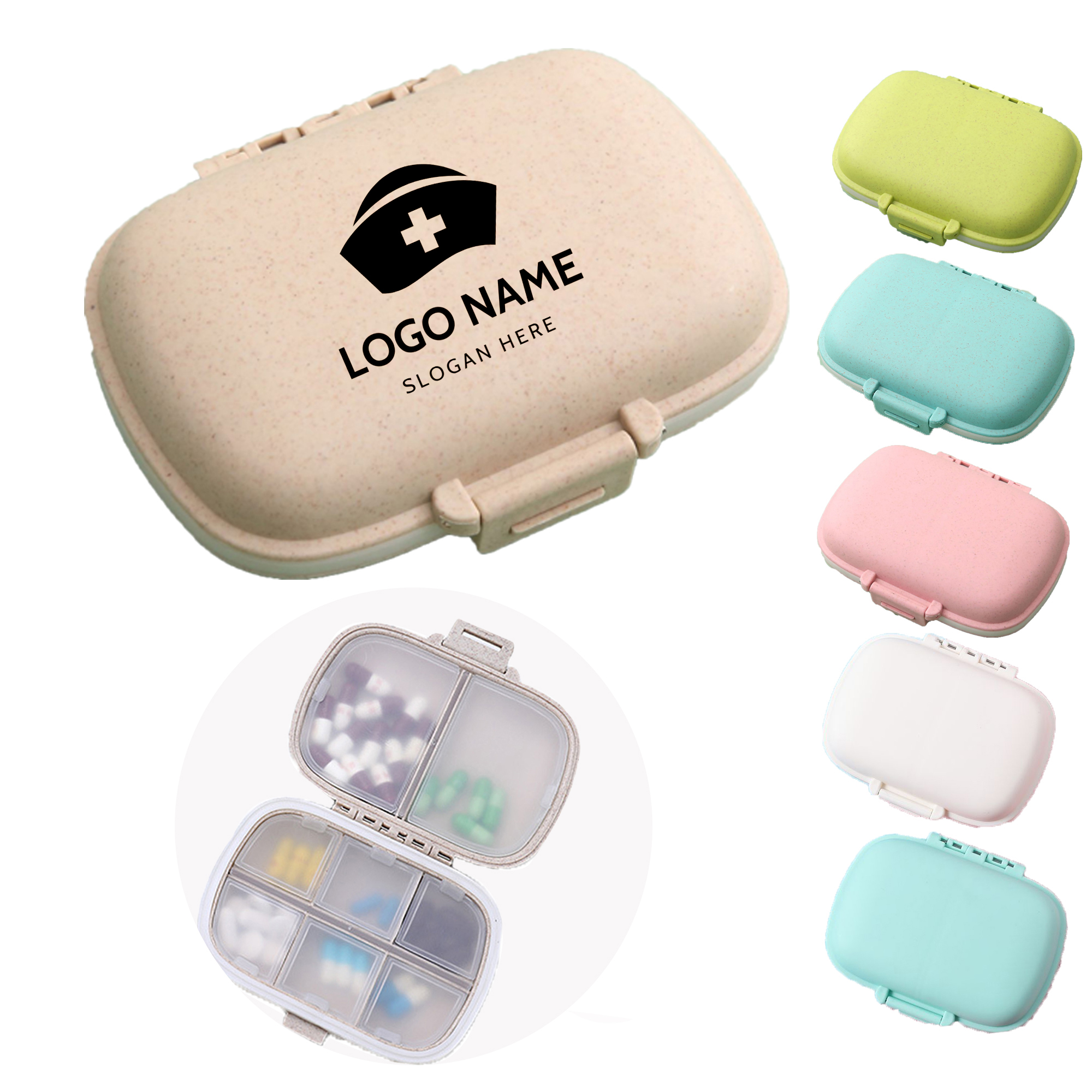 8 Compartments Wheat Straw Portable Daily Pill Organizer 1