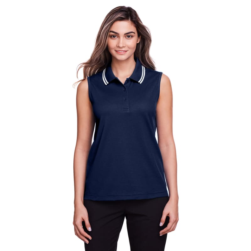 Devon & Jones Ladies' CrownLux Performance™ Plaited Tipped Sleeveless Polo 4