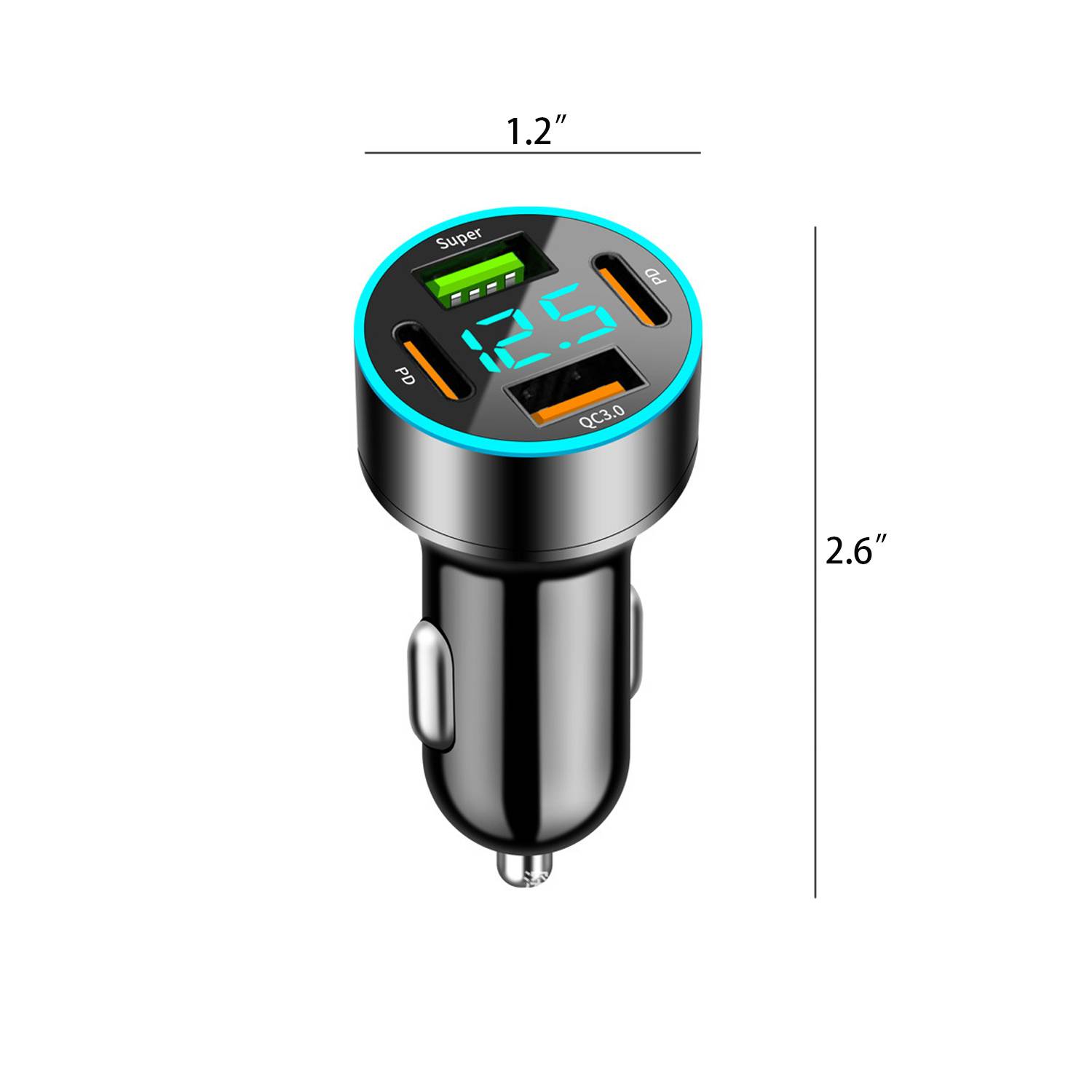 66W 4-Port Digital Display USB Fast Charging Car Charger 9