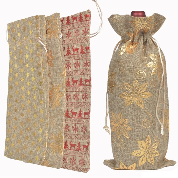 Jute Christmas Drawstring Wine Bags 6
