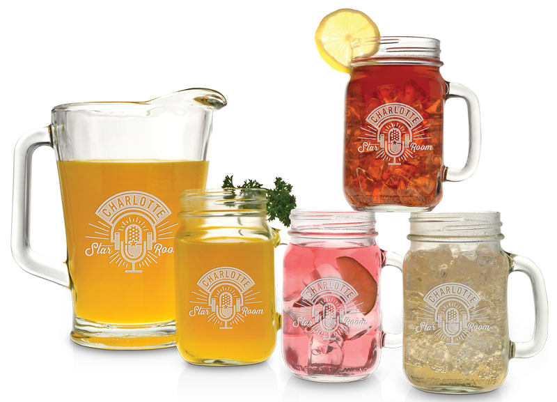 Pitcher and Handled Jar Glass Set - Deep Etched