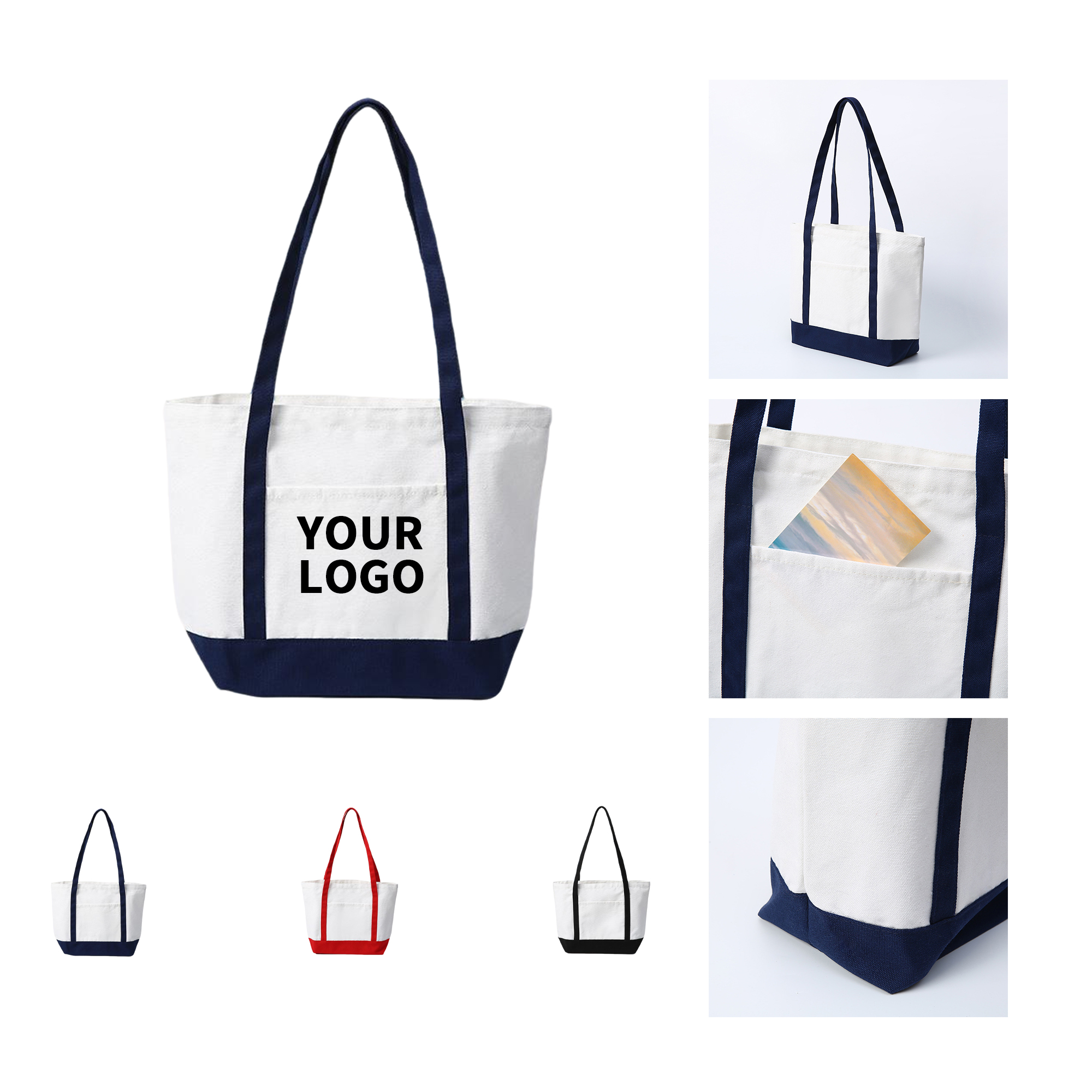 Cotton Canvas Carry Tote With Color Handle And Base, custom tote bag with logo imprint 2