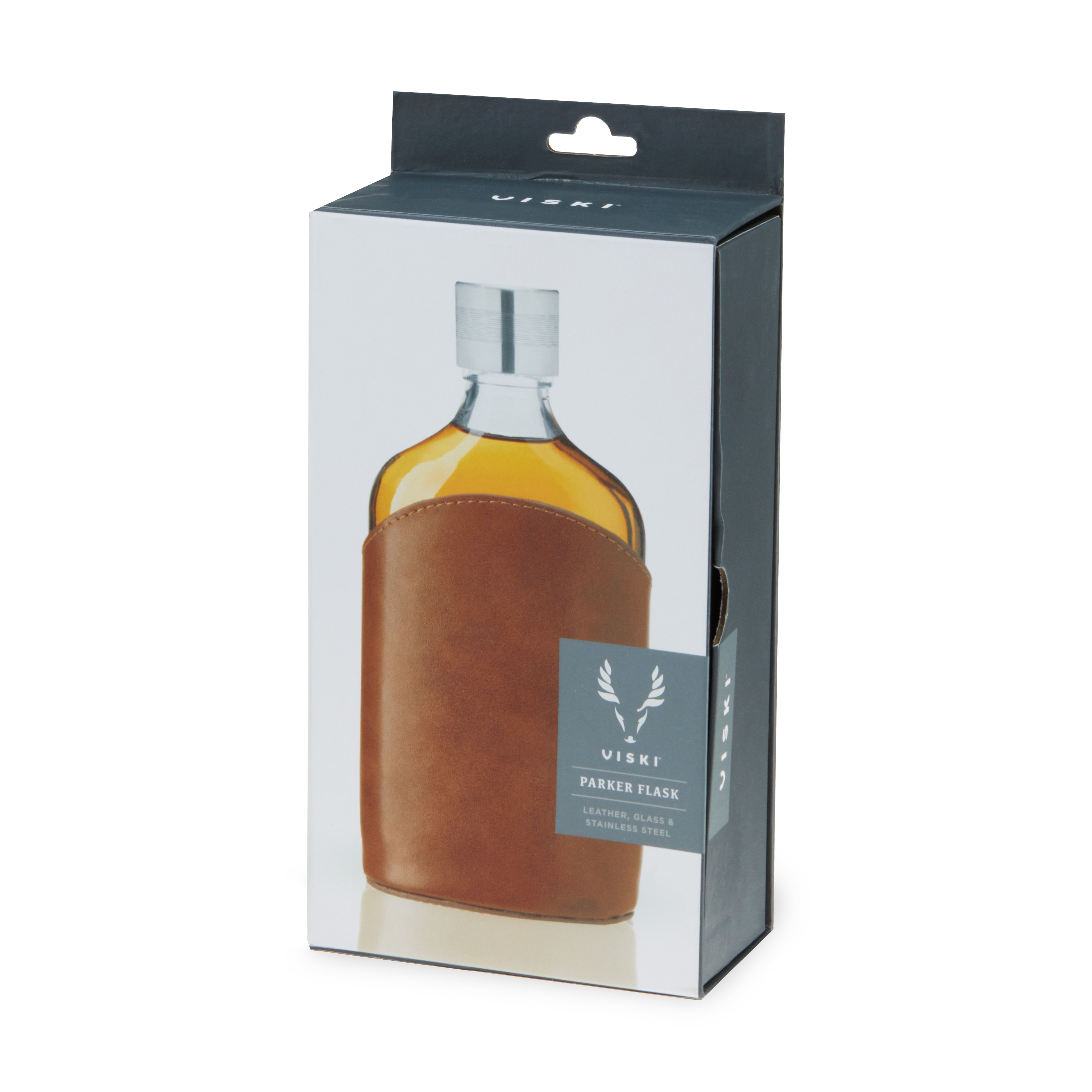 Viski® Parker Leather-Wrapped Glass Flask 9