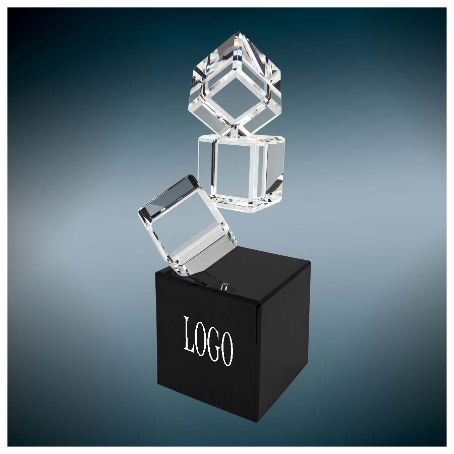 8" Triple Crystal Blocks on a Black Base 1