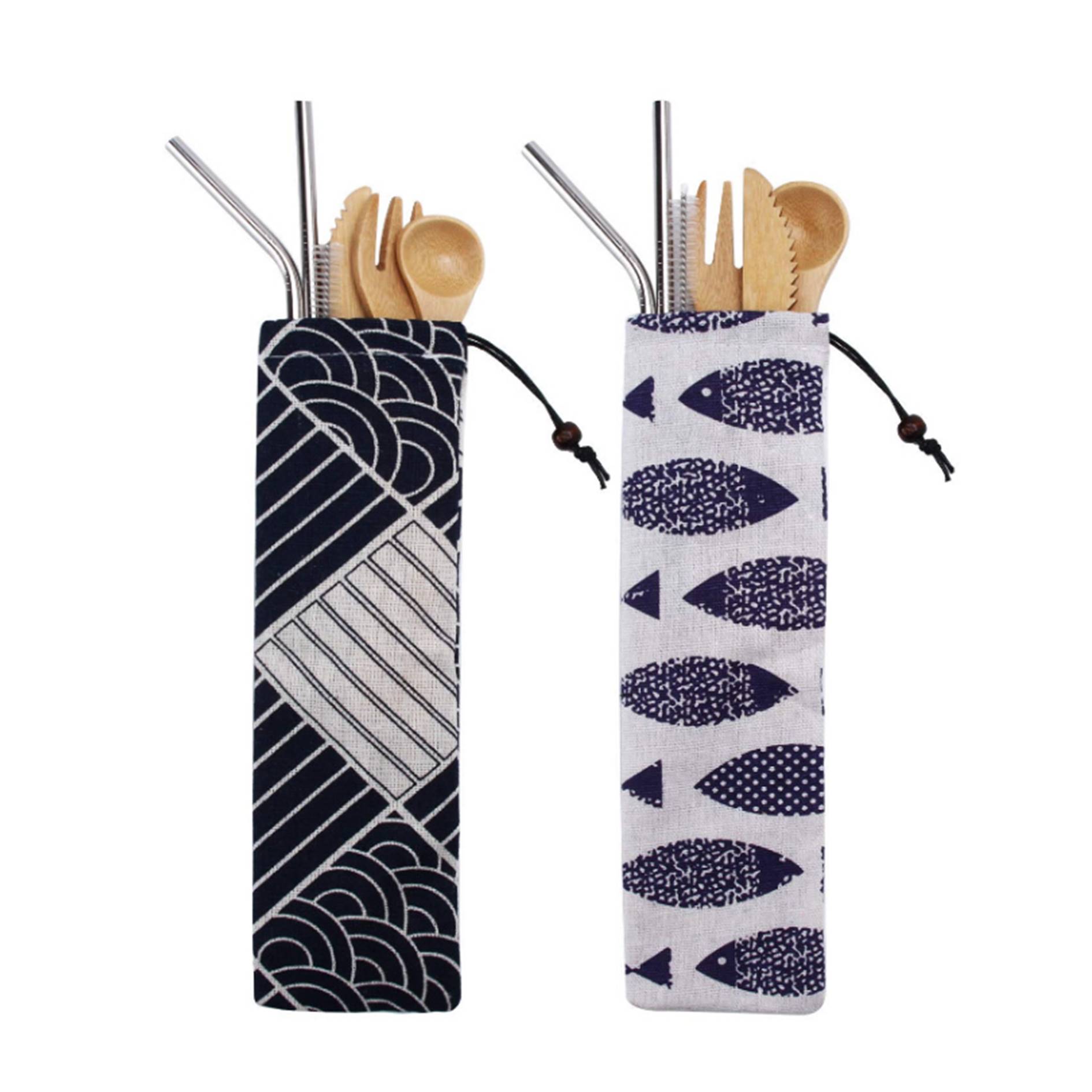 6 Pieces Bamboo Utensil Set w/Pouch 2