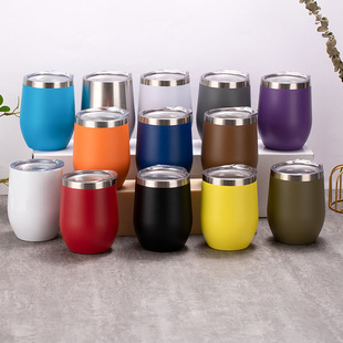 12 OZ Wine Stainless Steel Stemless Double Wall Vacuum Glasses Thermal Tumbler/ Straw Holes 5