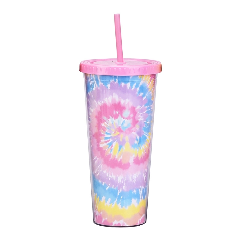 Custom Transparent AS Plastic Tie dye Straw Tumbler 3
