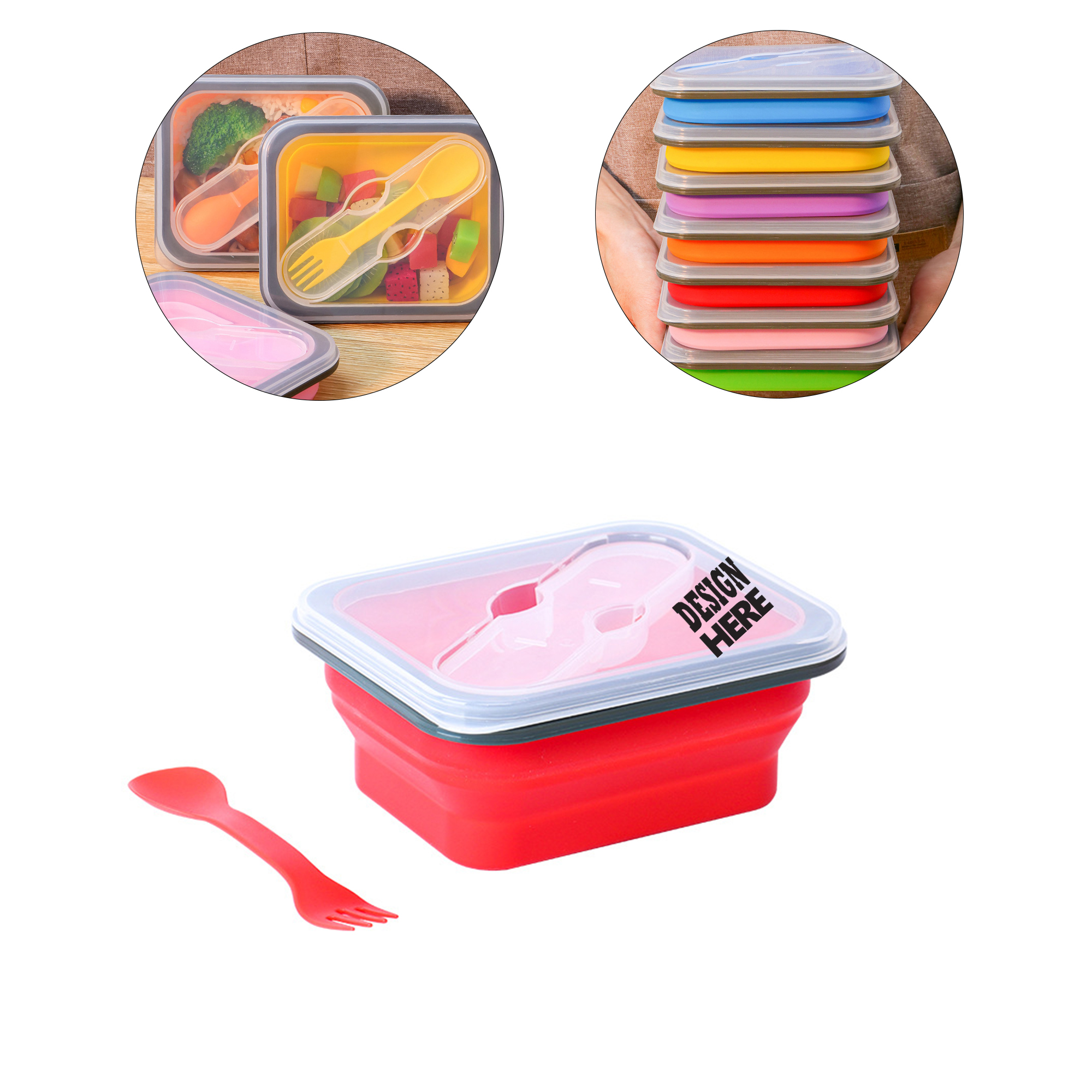 Collapsible Silicone Bento Lunch Box With Spoon 2