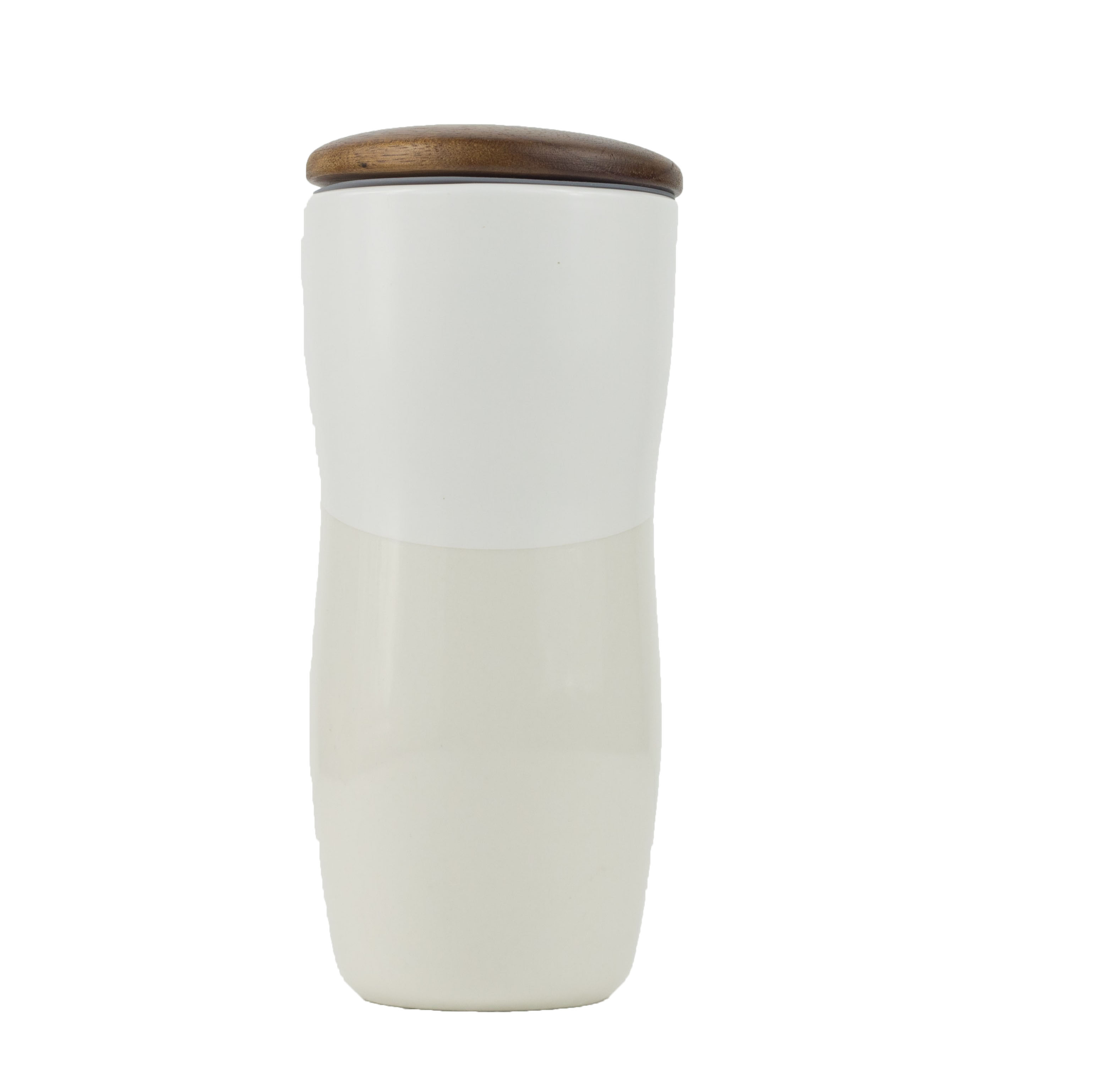 Pro Designer 12oz 2 Toned Ceramic Tumbler with Wood Lid (White)
