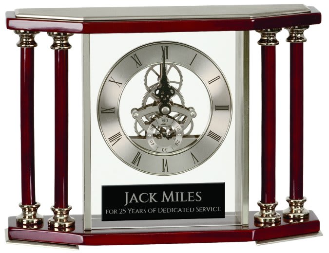 7 1/4" Executive 4-Pillar Silver & Rosewood Piano Finish Clock 2