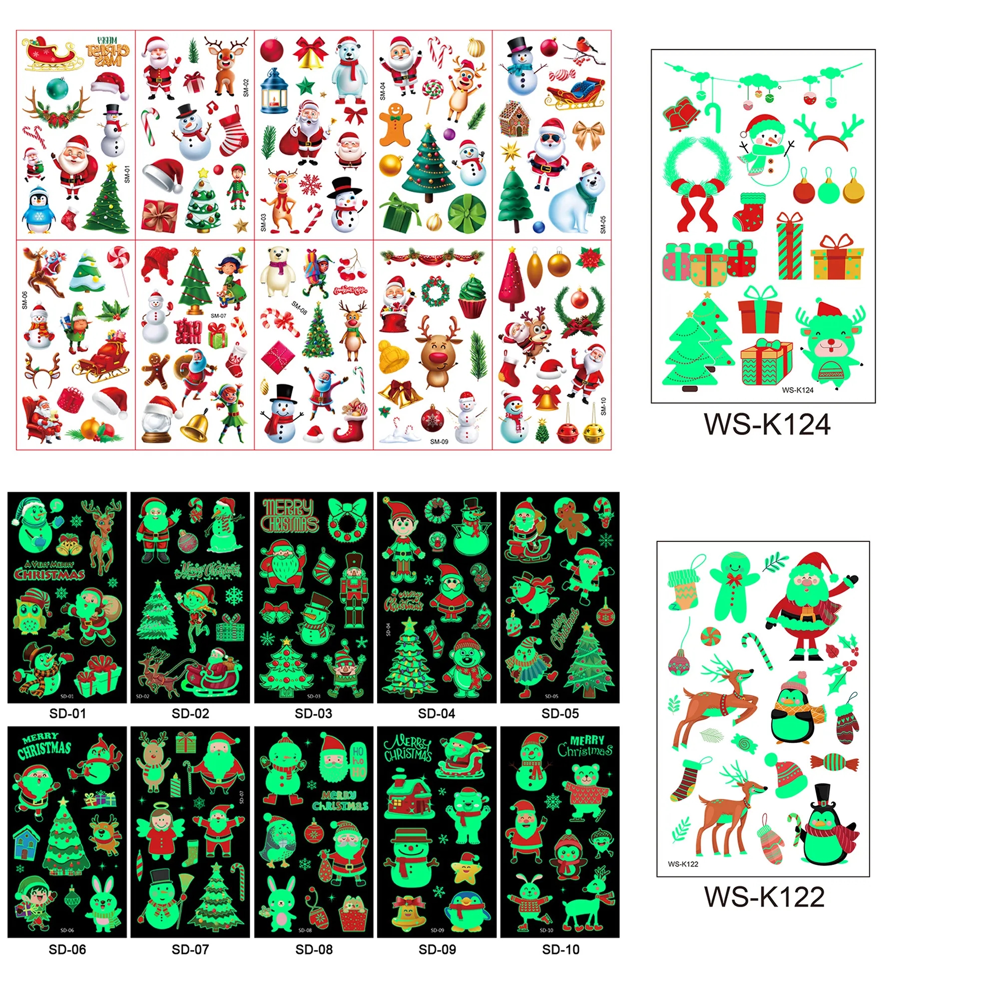 Set of 10 Christmas Glowing Temporary Tattoo Stickers 2