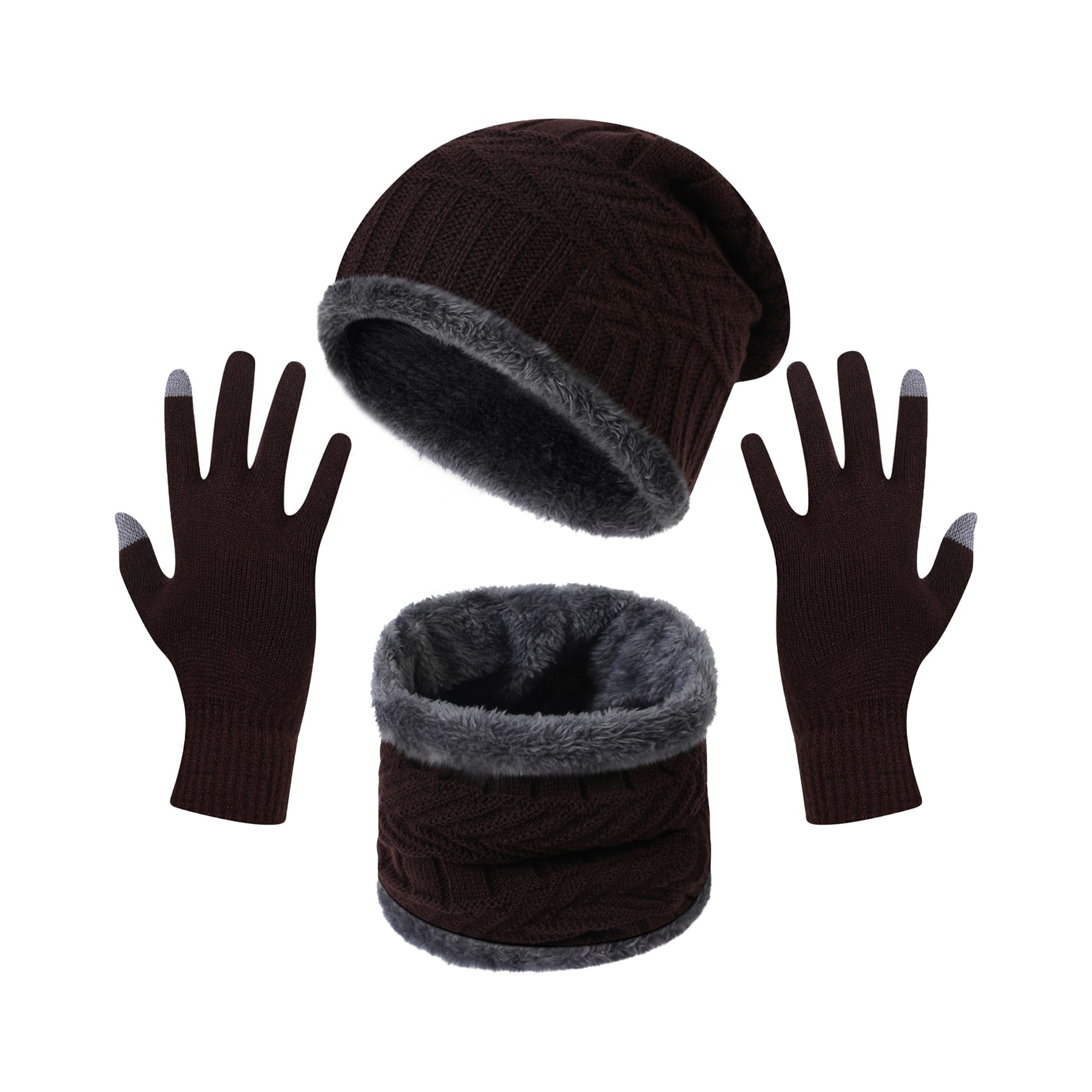Winter Beanie Hat Scarf Touchscreen Gloves Set 2