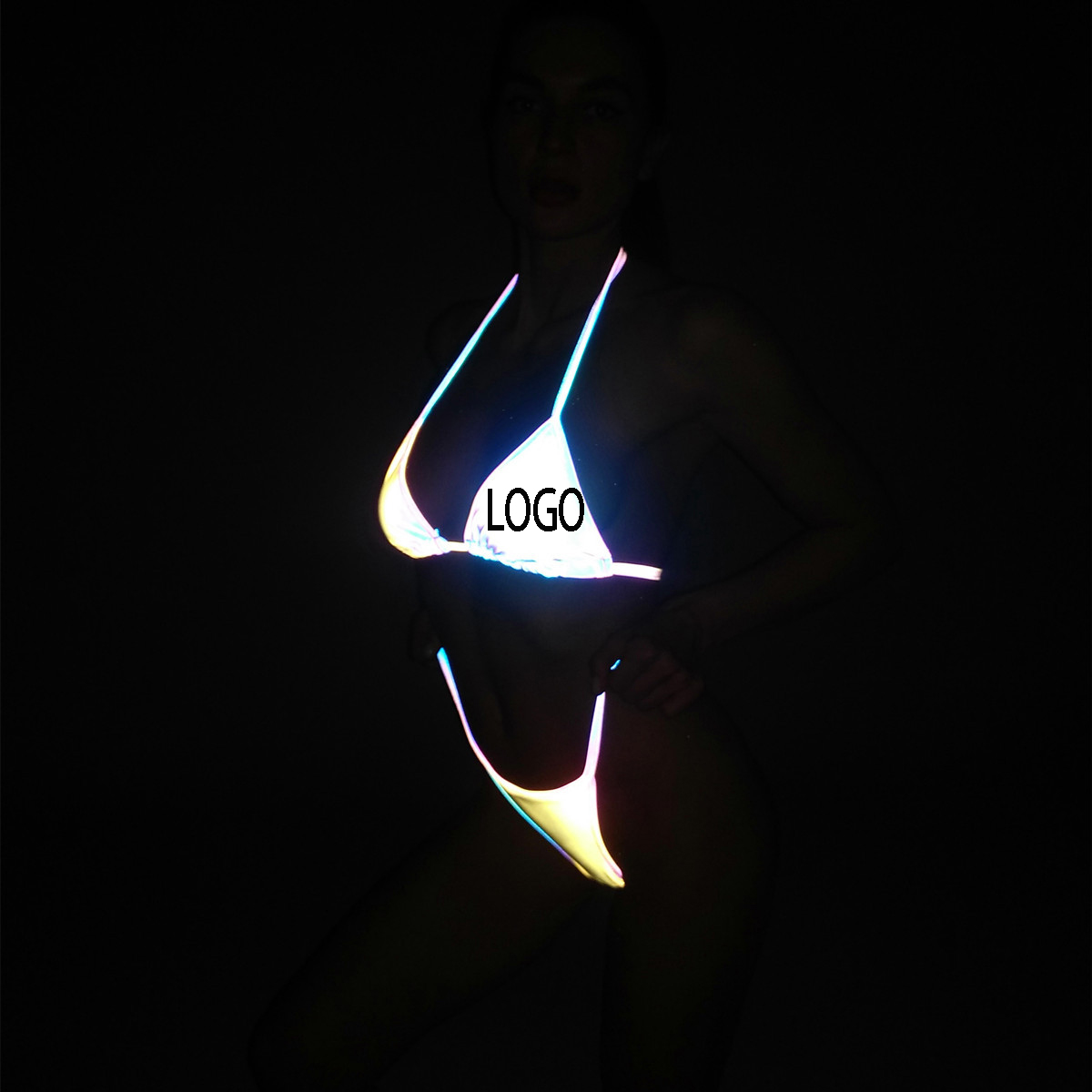 Reflective Silver Sexy Thong Set Bikini Bathing/Luminous Split Suits 1