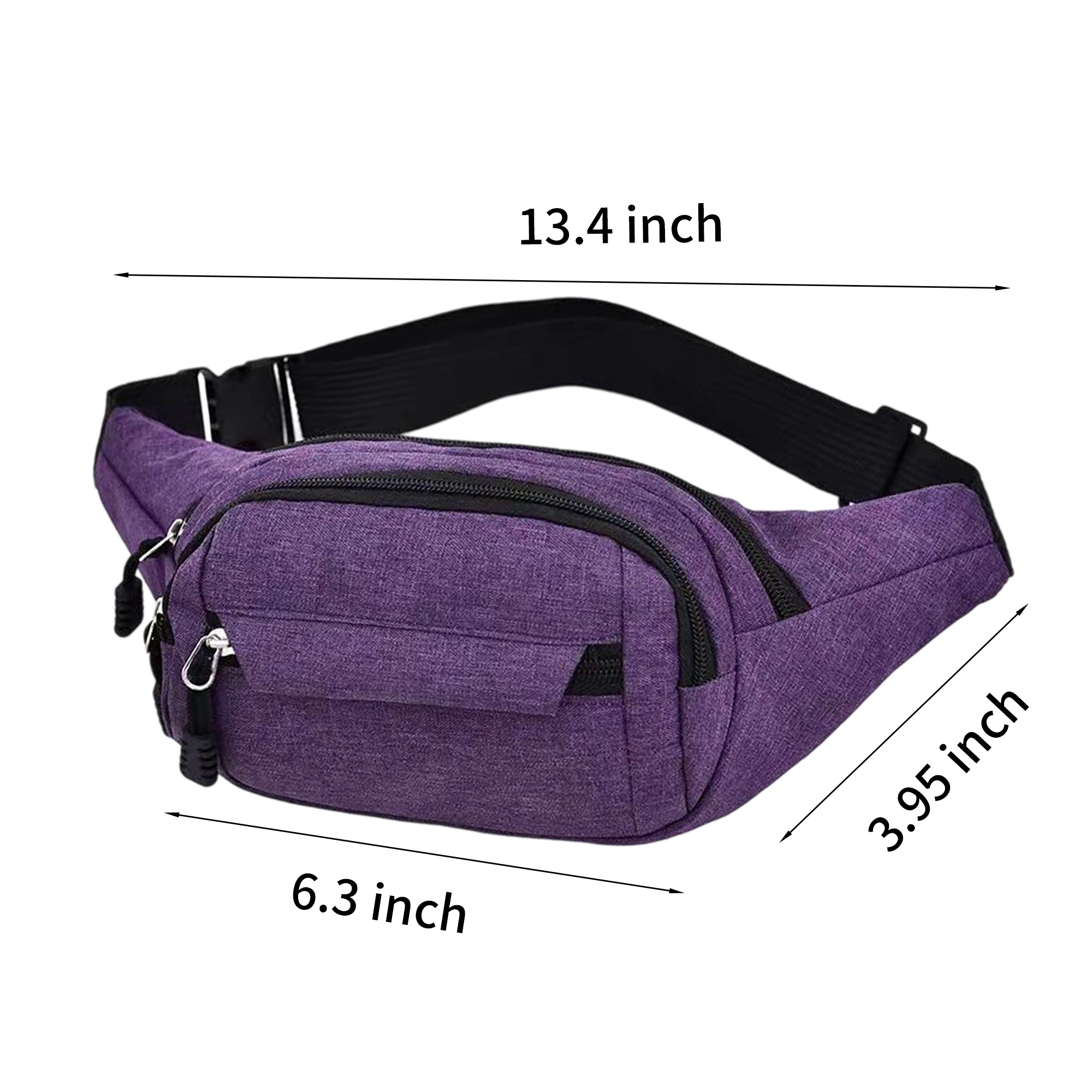 Three Pocket Crossbody Waist Pack 13.4" x 3.95" x 6.3" 5
