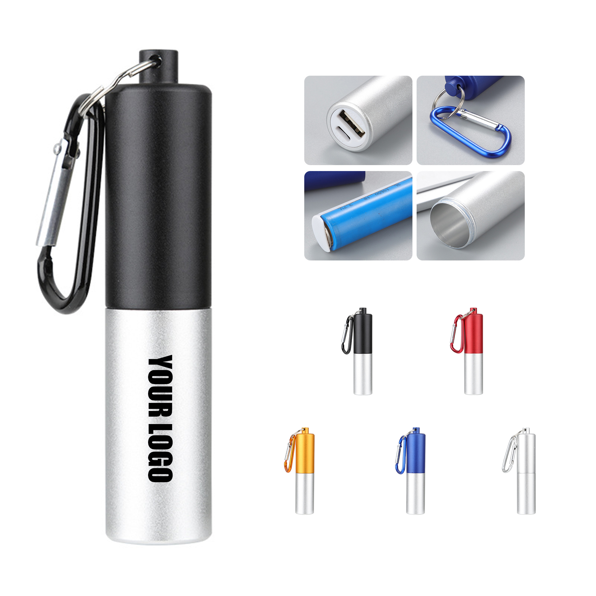 Mini Power Bank With Carabiner 2600 mAh 1.18" Diameter x 3.43" Height 2