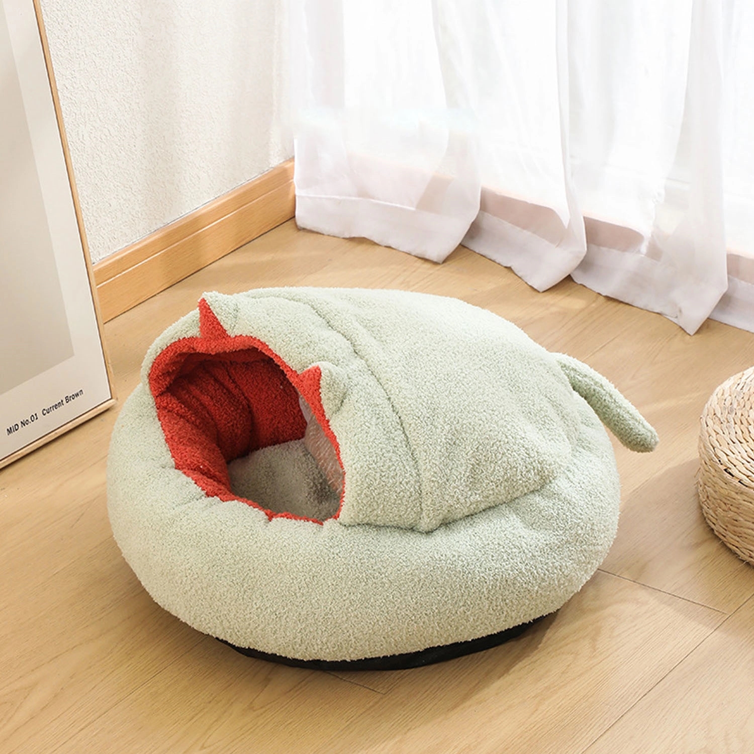 Calming Pet Beds With Hooded Cover Washable Anti-Slip Buttom 4