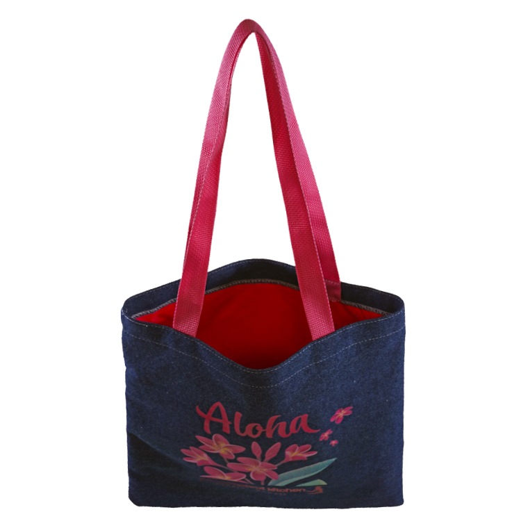 Flat Denim Tote, with Poly Handles & Nylon Liner, custom tote bag with logo imprint 2