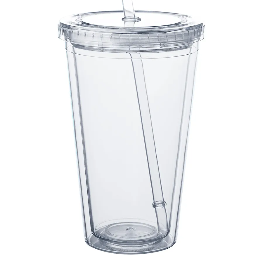 Double Wall Plastic Tumbler - with Straw, 16 oz. 24