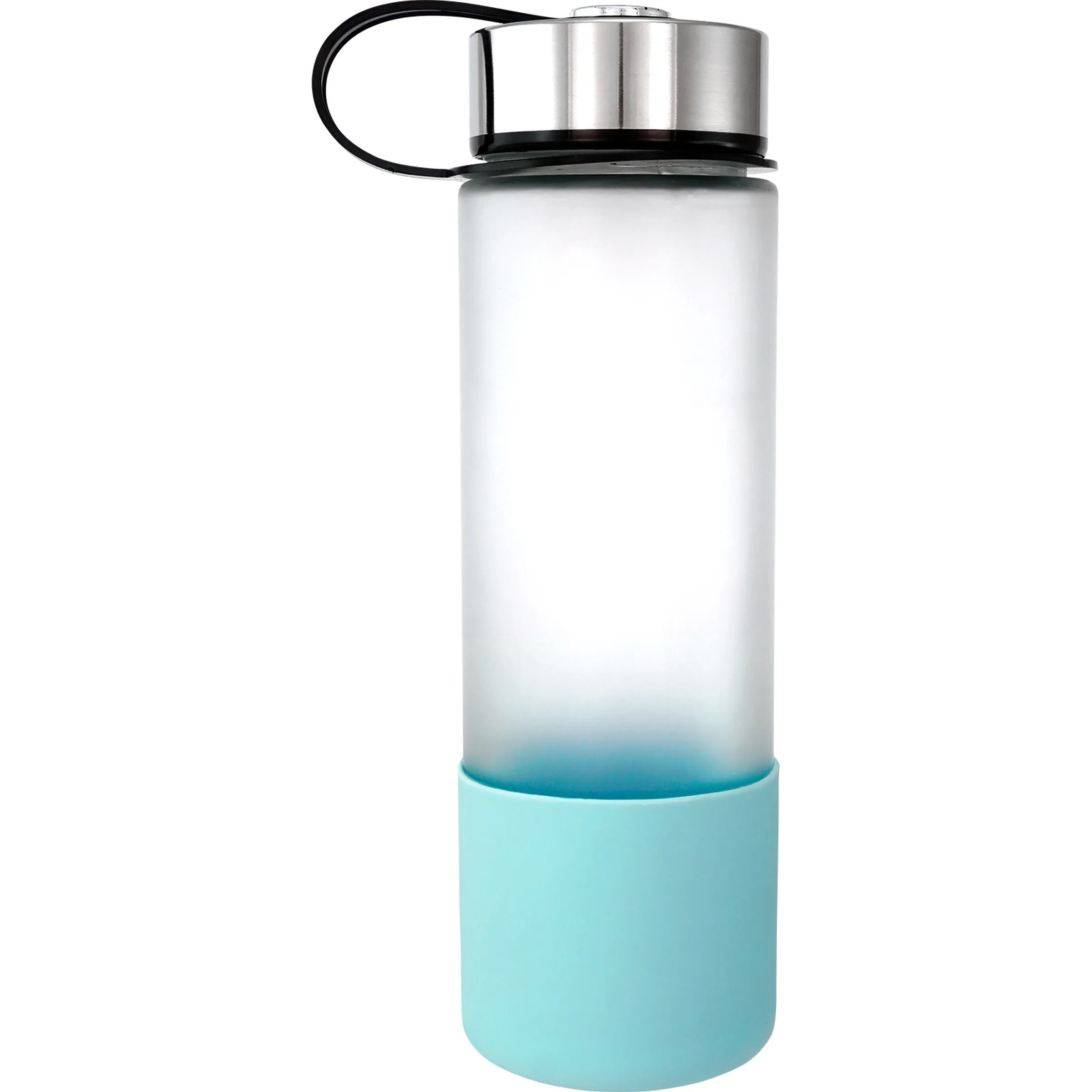 Metal Lanyard Lid 22oz. Full Color Frosted Glass Grip Bottle 12