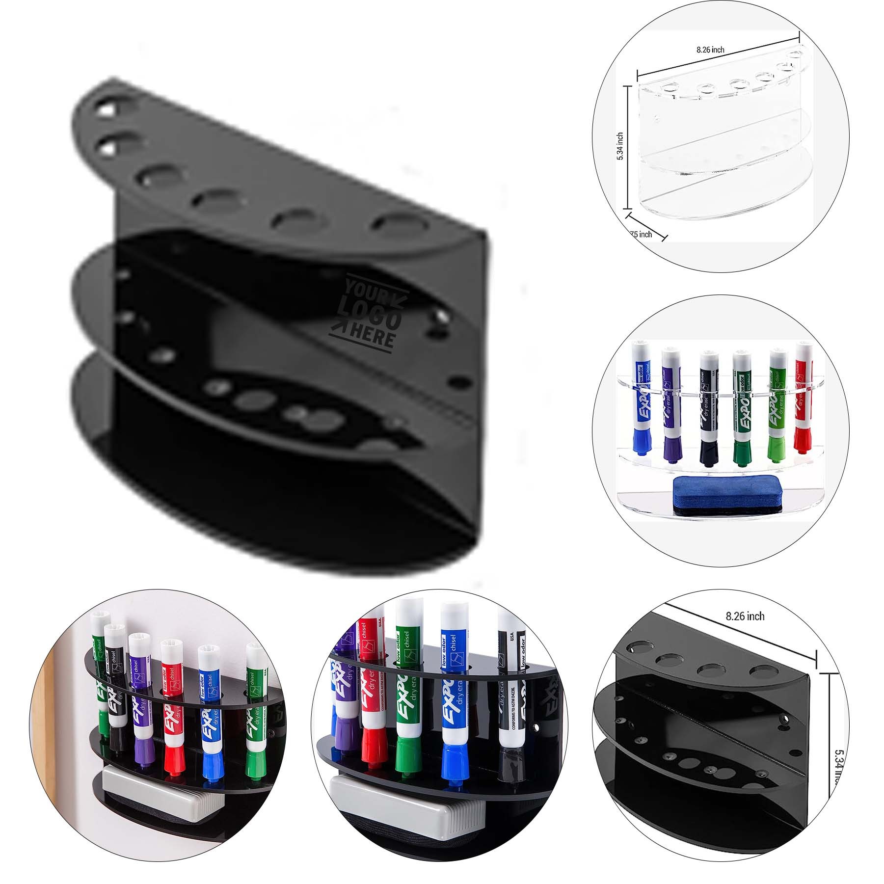6 Slot Clear Acrylic Dry Erase Marker and Eraser Holder 2