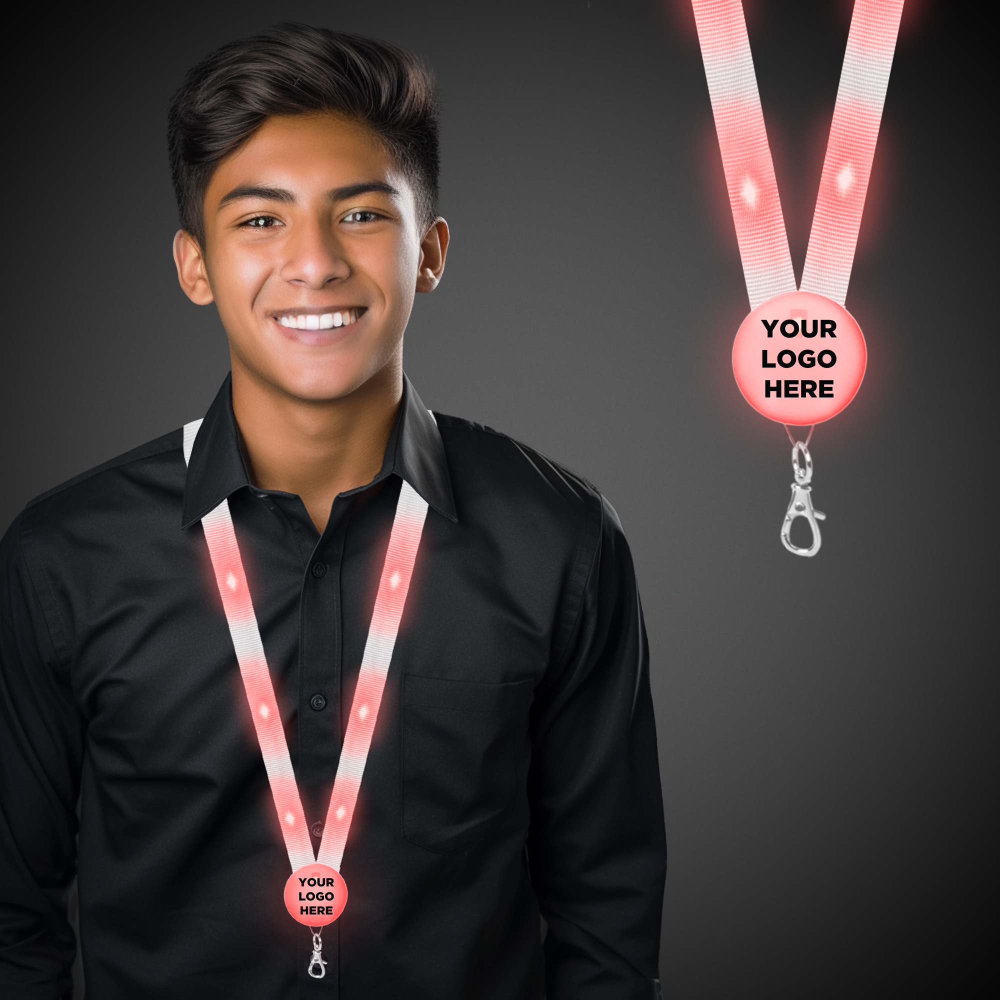 Red 32" Light Up Glow LED Flat Lanyard