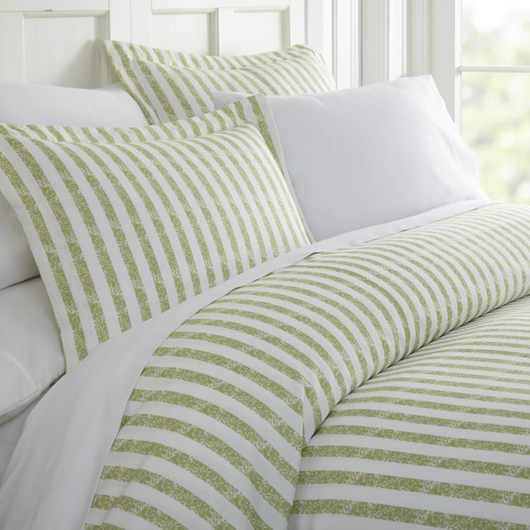 Duvet Cover Sets - Sage Stripe Queen 3 Piece 1